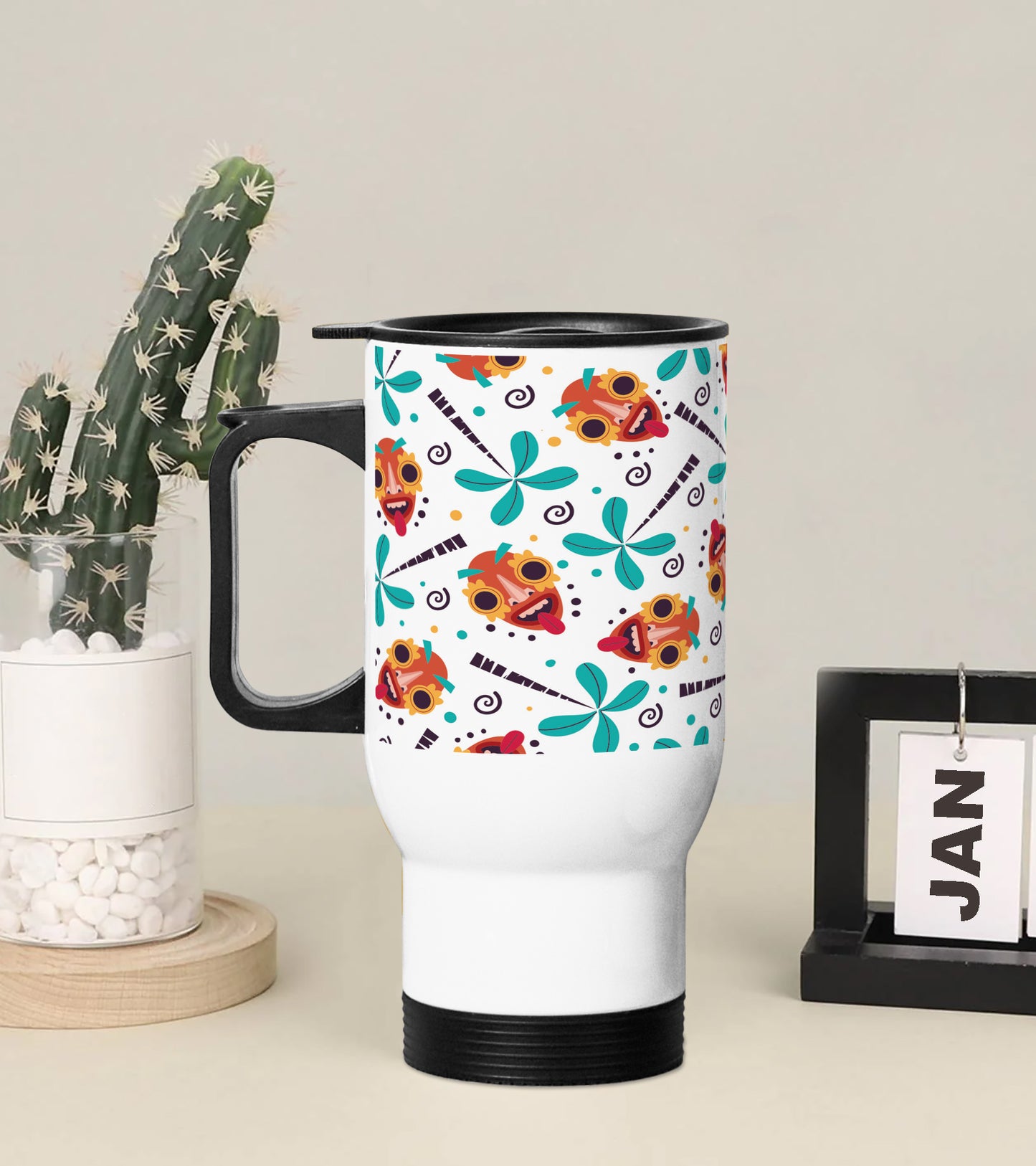 African Mask pattern Printed 350ML Travel MUG