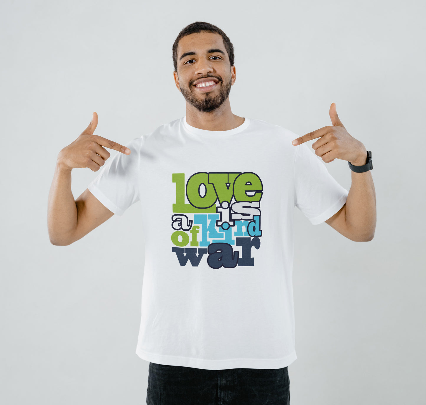 Love is a kind of war Printed White Round Neck Polyester T Shirt for Mens and woman's