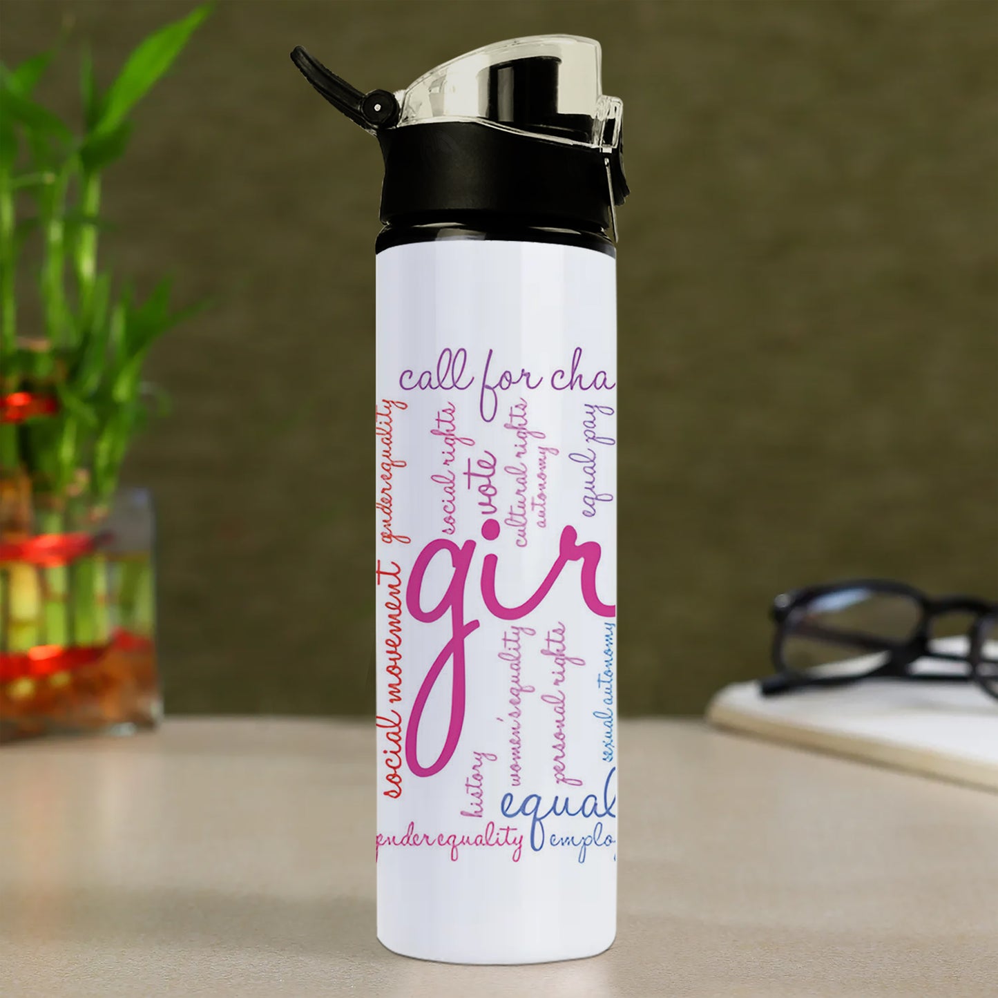 Girl Power word cloud typography pattern Printed Flip Flop Water Bottle 750 ml For Gym, Yoga, Kids, Boys, Girls, Brother, Sister, Babies, Baby, Workout, Adults