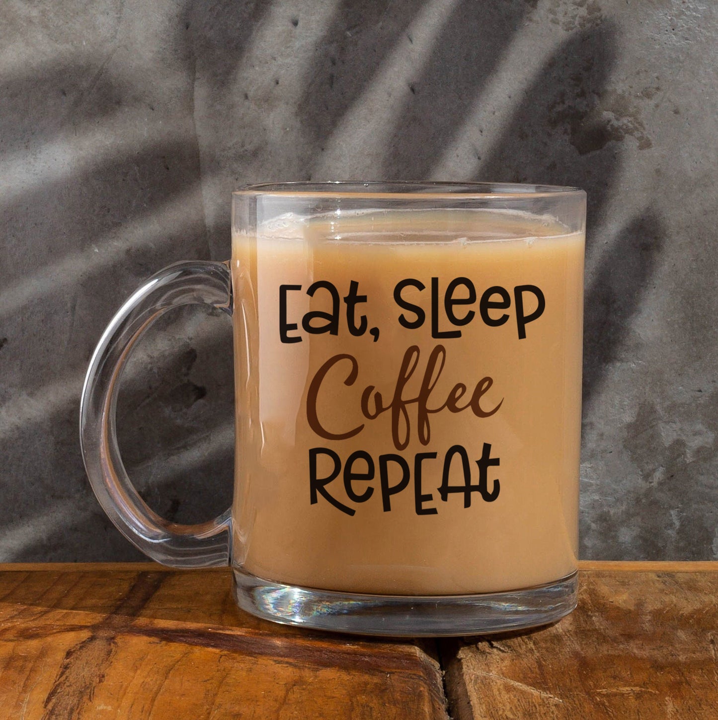 Eat sleep coffee repeat Printed Glass Mug