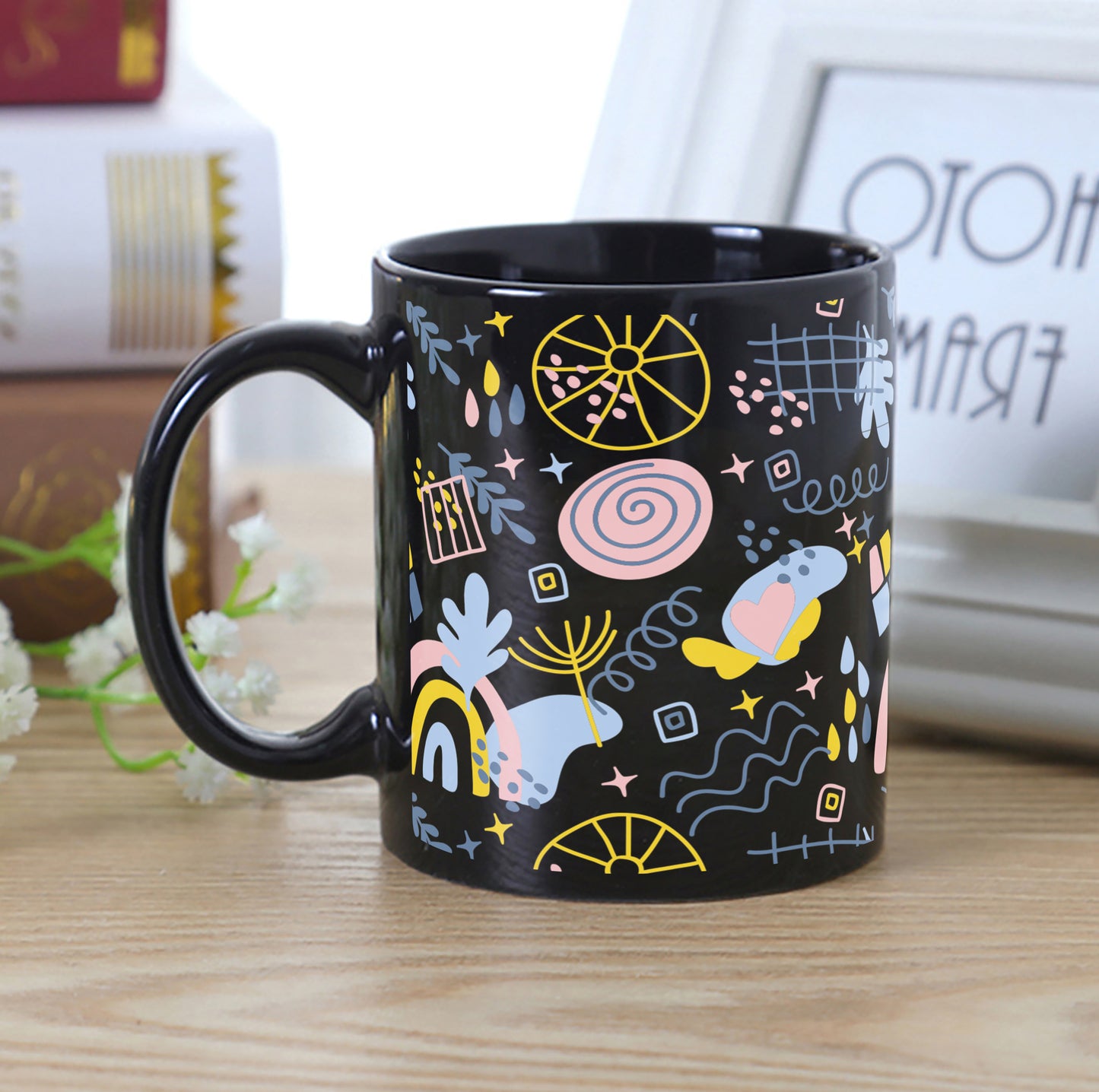 Hand drawn abstract element pattern Full Black 330 ml Coffee Mug