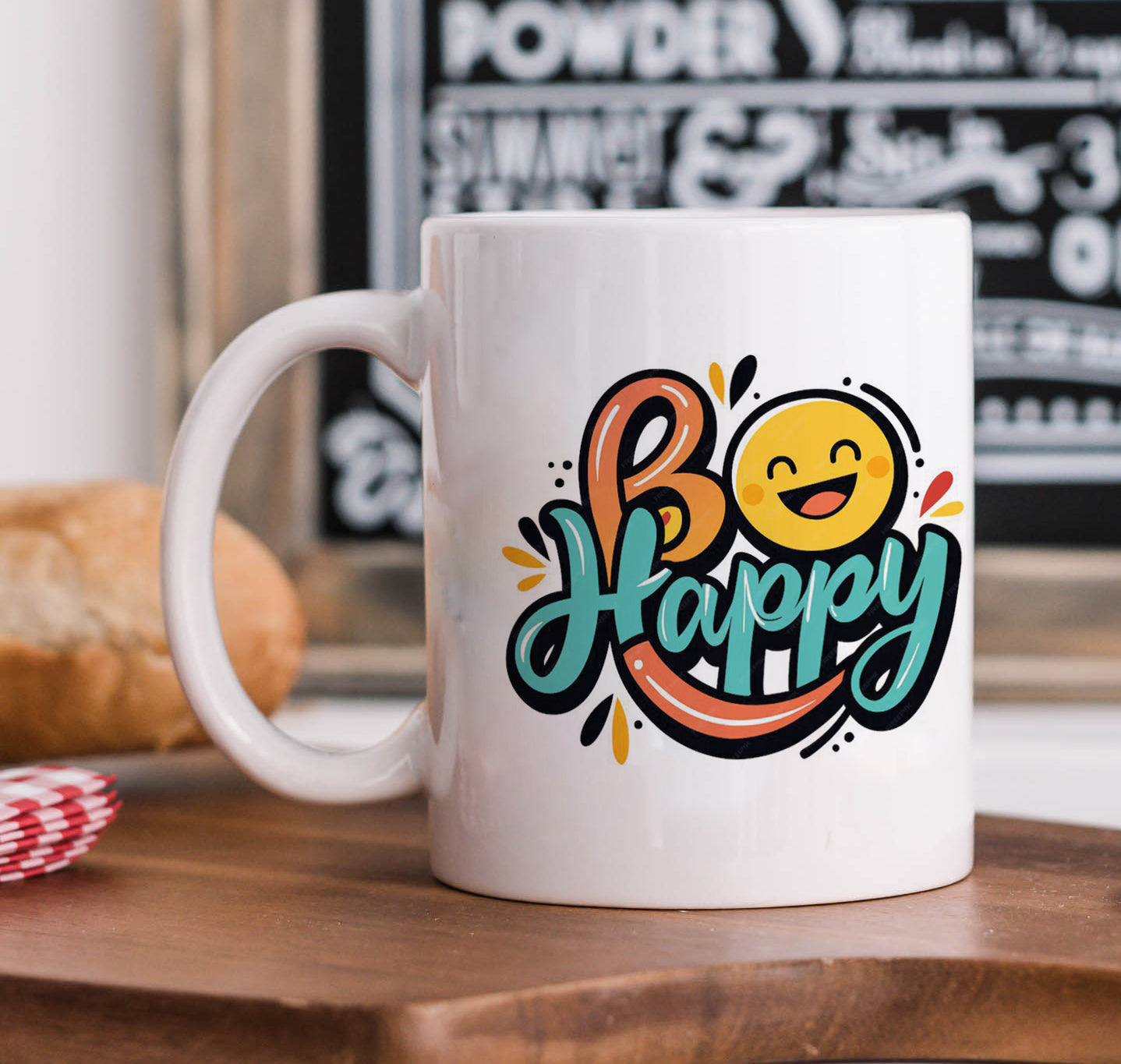 Be happy White Handle 330 ml Coffee Mug