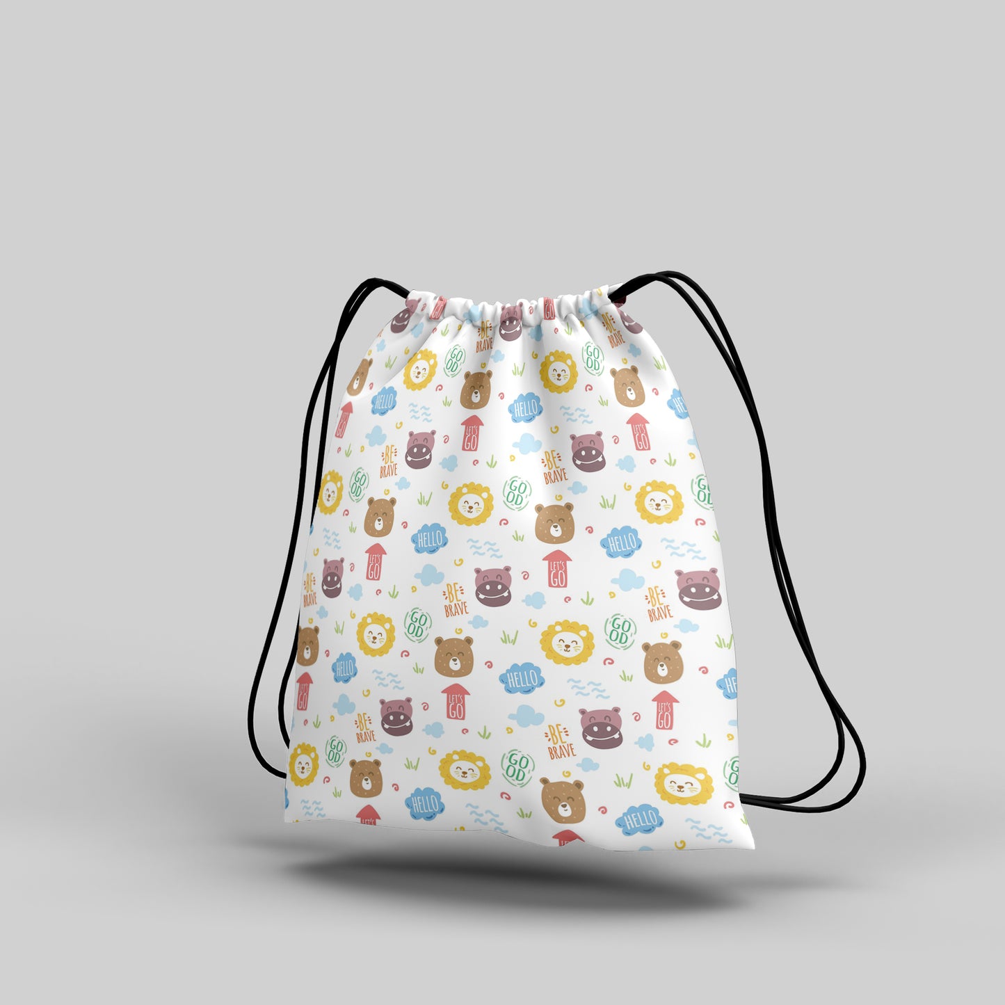 Animals with Words Pattern Polyester String Backpack Bags for kids for Gym, Yoga, Tuition ,Beach Bag for 4-10 year boys and girls