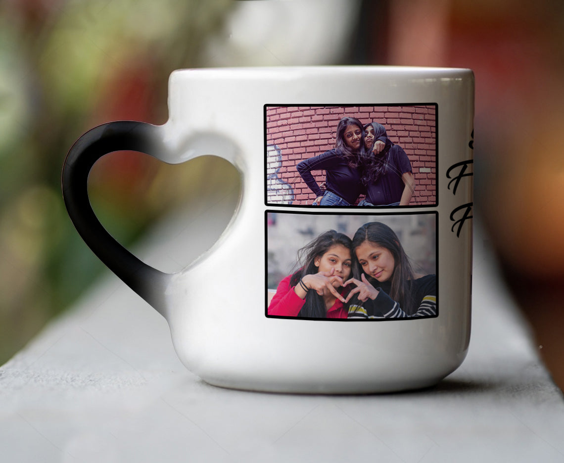 Friend forever customized add four photos inner heart cut magic mug 330 ml Coffee Mug