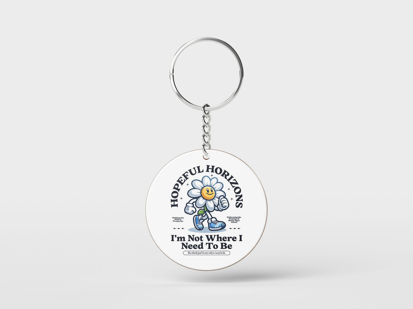 HOPEFUL HORIZON Printed Circle Shape Wooden Keyring with Chain