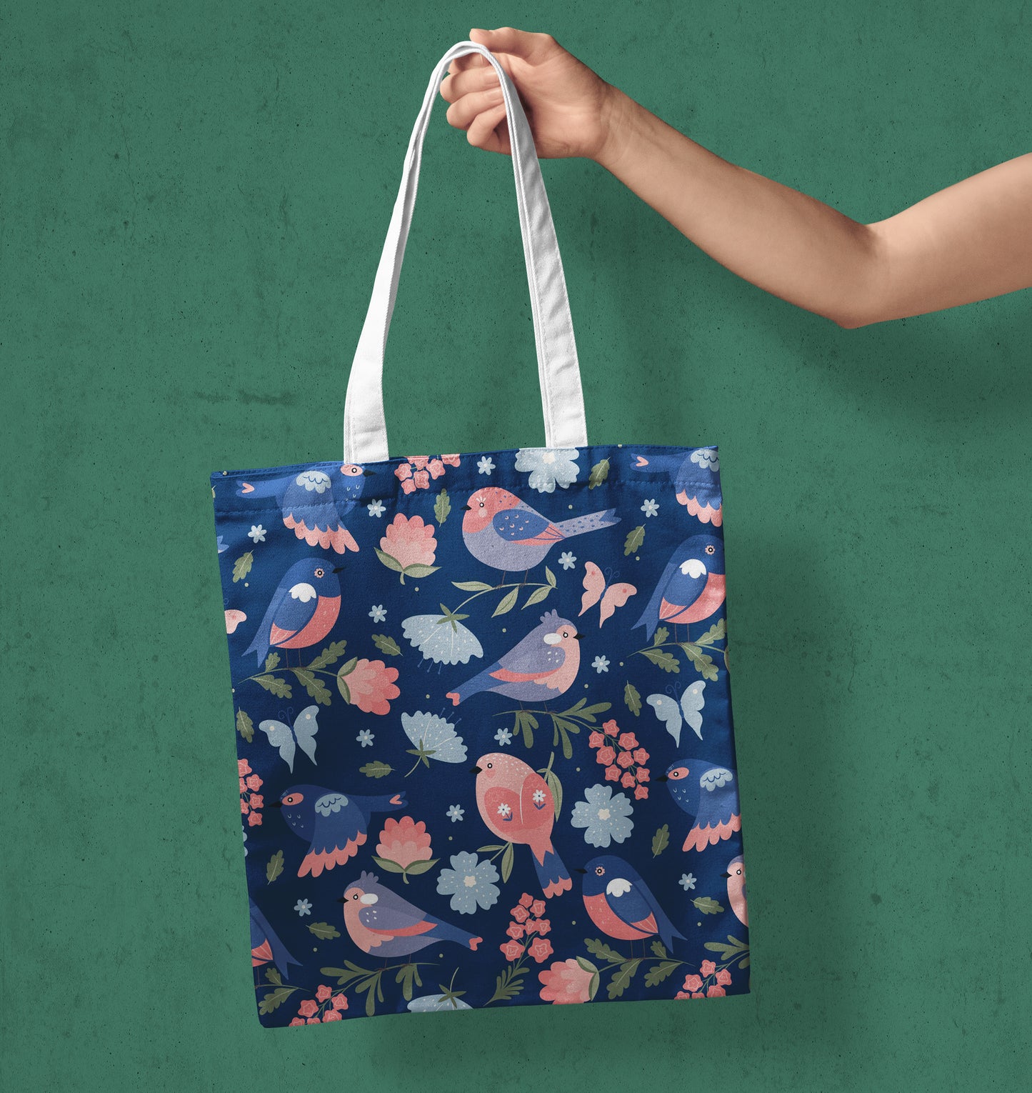 Cute Spring Birds Seamless Pattern Printed Design White Tote Bag (14 X 16 Inches) For Shopping, College, Travel