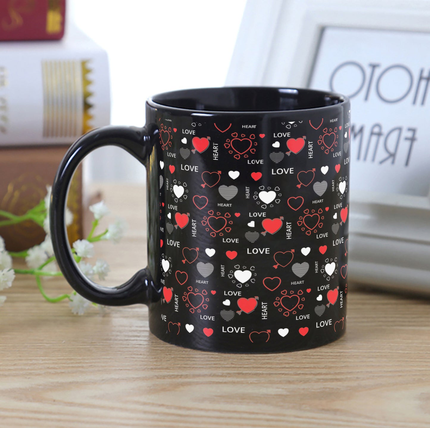 Romantic Hand Drawn Elements With Love Lettering design Full Black 330 ml Coffee Mug