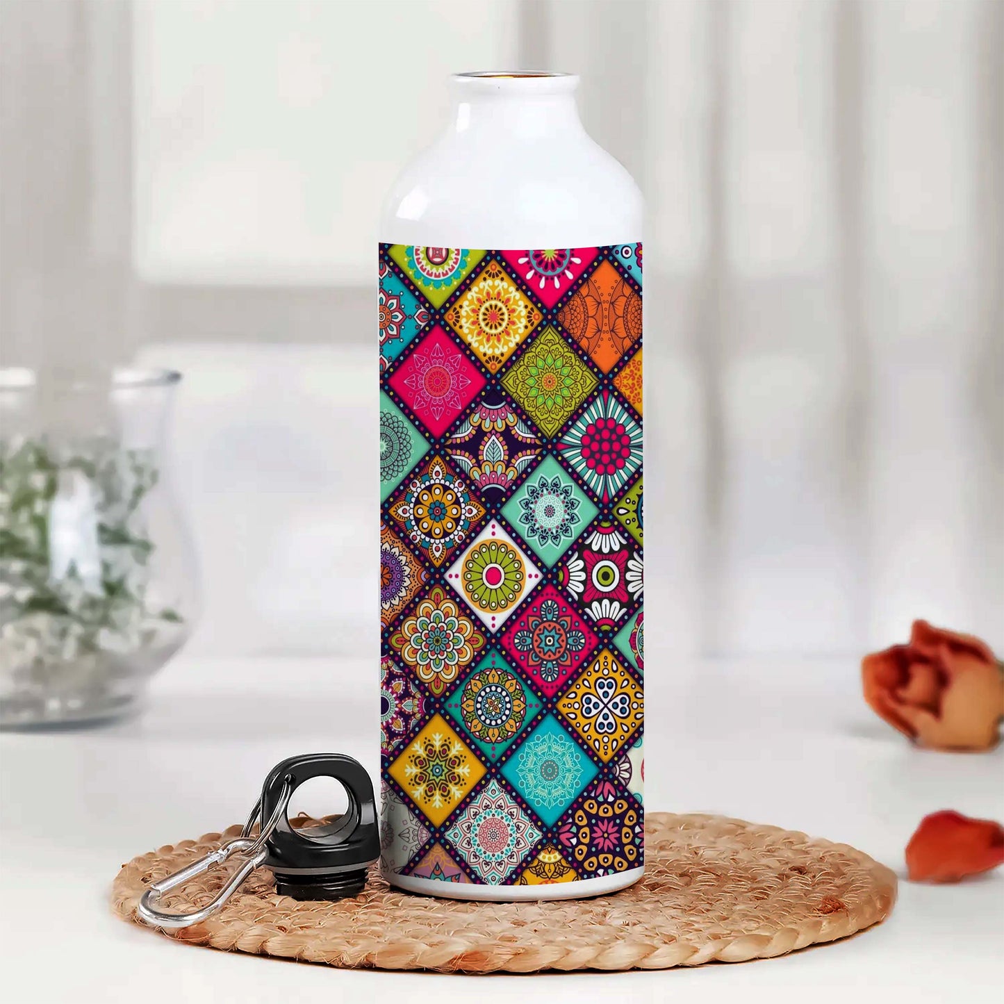 Mandala Pattern Printed Aluminum Sipper Water Bottle 750 ml For Gym, Yoga, Kids, Boys, Girls, Brother, Sister, Babies, Baby, Workout, Adults