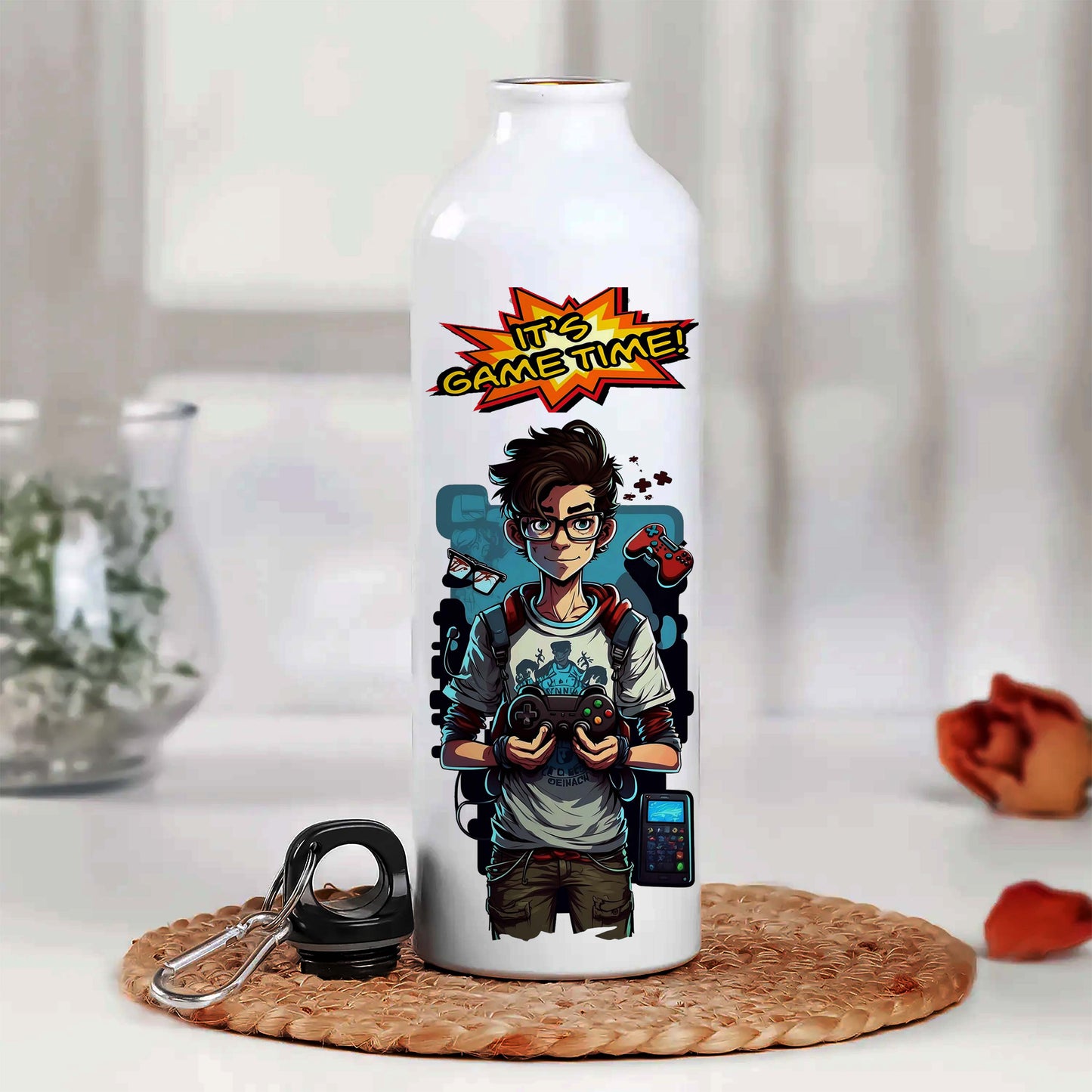 Its game time Printed Aluminum Sipper Water Bottle 750 ml For Gym, Yoga, Kids, Boys, Girls, Brother, Sister, Babies, Baby, Workout, Adults