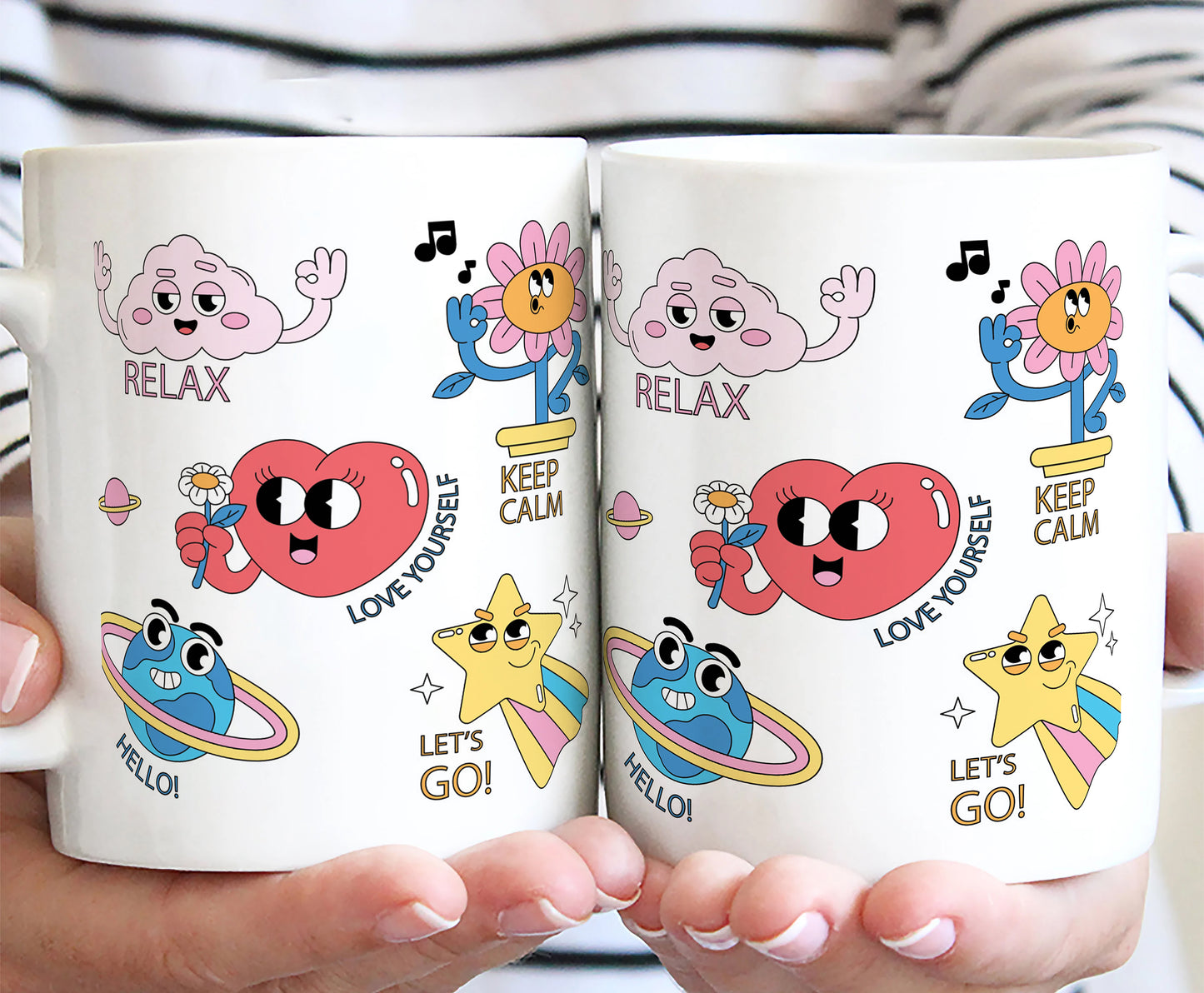 Hand drawn trendy cartoon badges design White 330 ml Coffee Mug