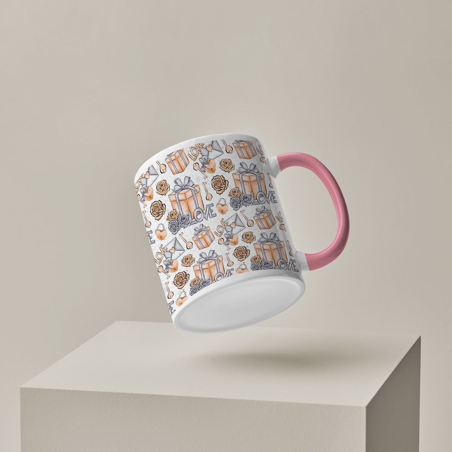 Gift box design Pattern Lite Pink Handle 330 ml Coffee Mug