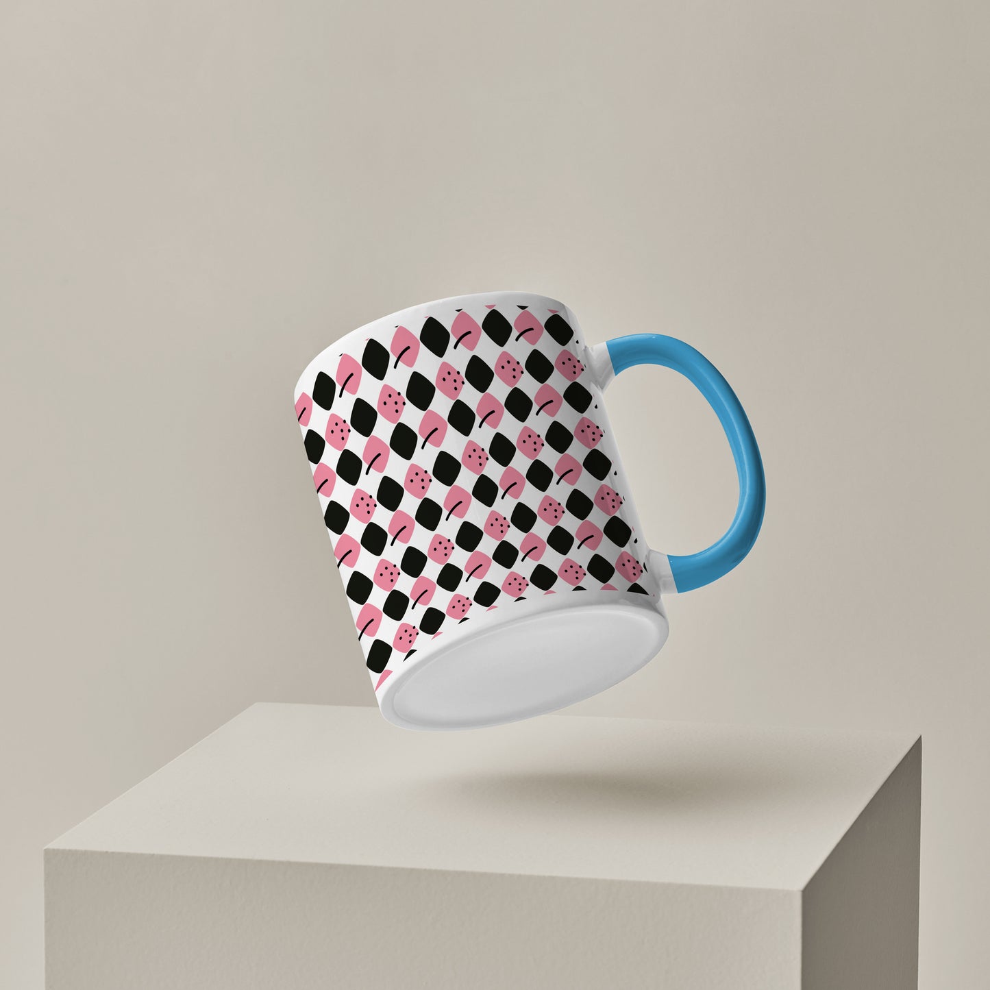 Black N Pink square vector leaves Pattern Sky Blue Handle 330 ml Coffee Mug