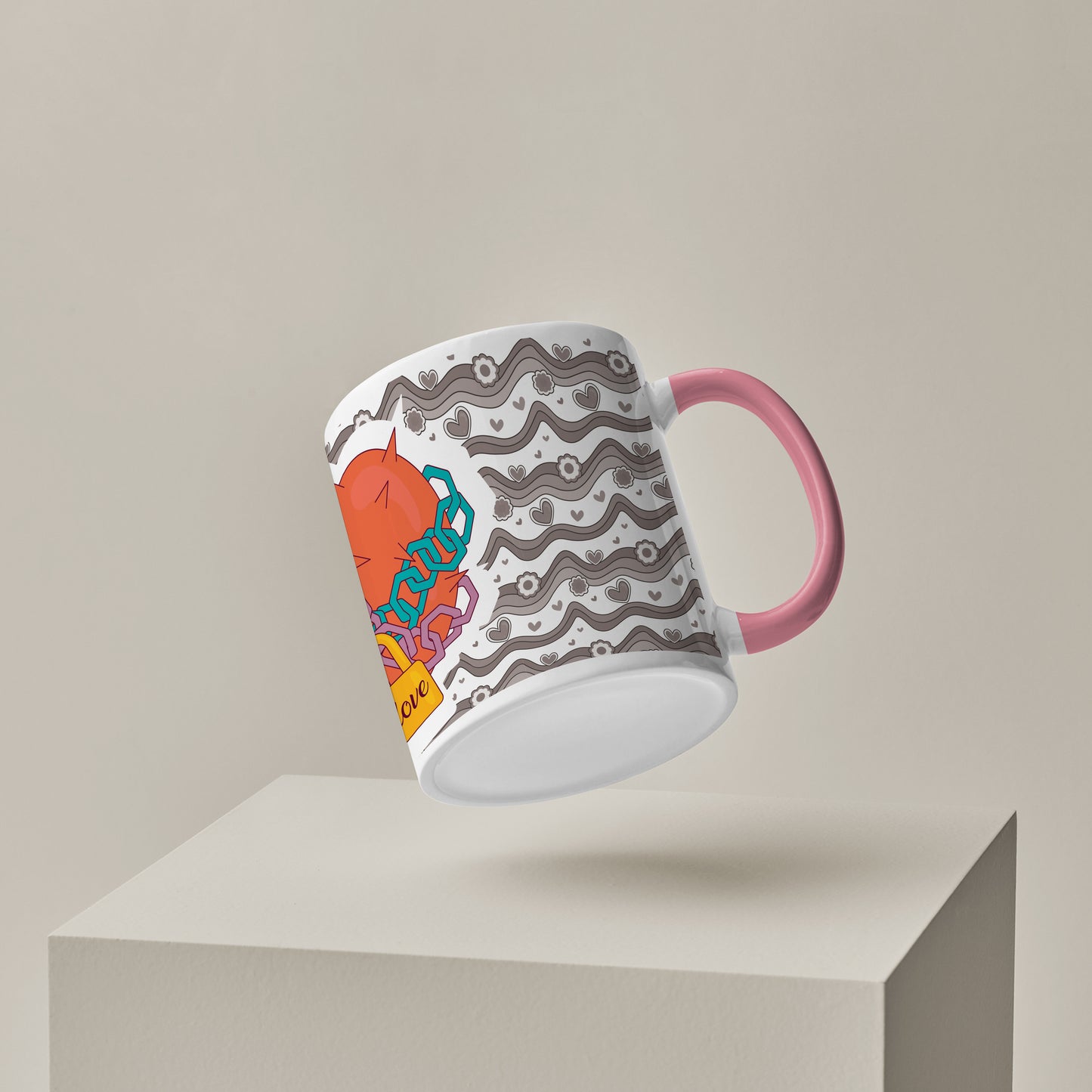 Love chain Pattern Lite Pink Handle 330 ml Coffee Mug