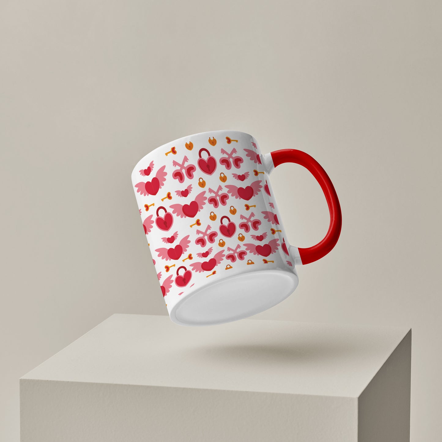 Red seamless love element 2 pattern design Red Handle 330 ml Coffee Mug