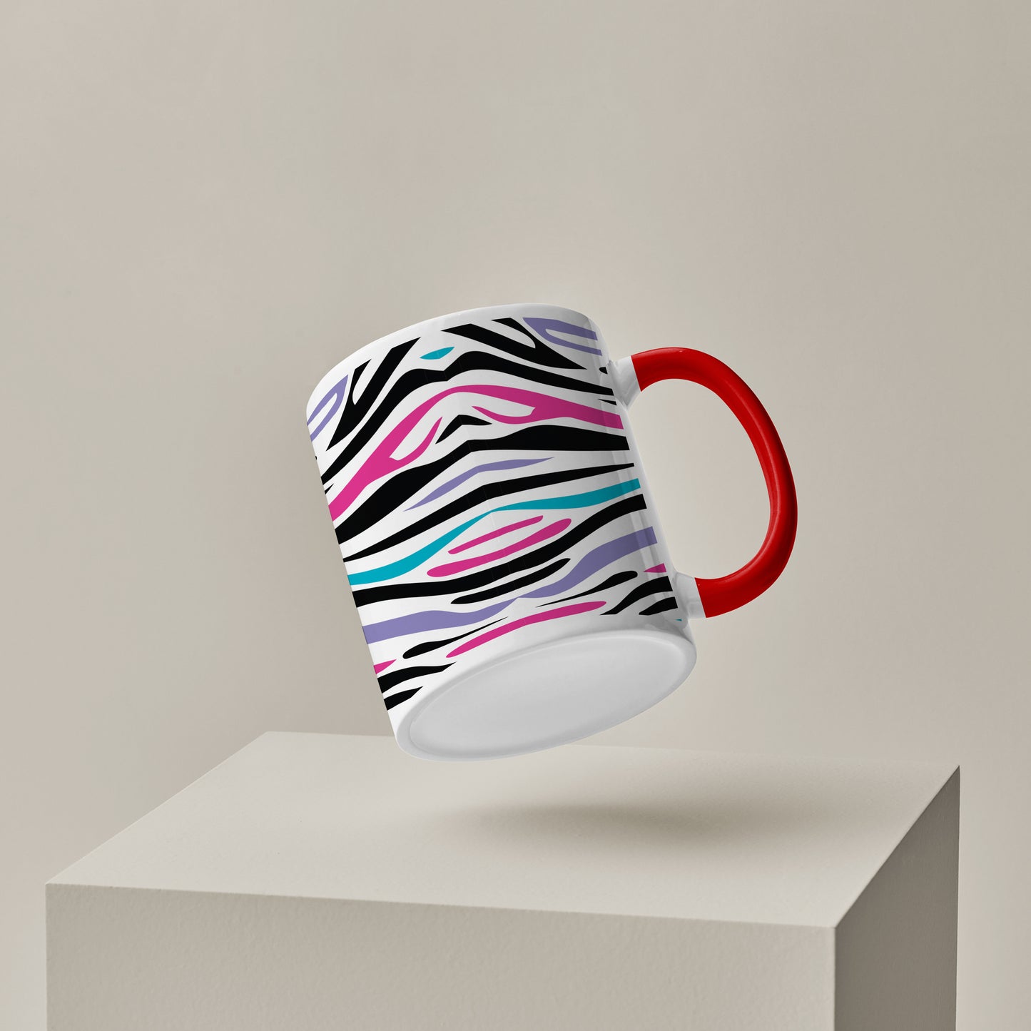 Colorful Tiger Skin with Waving effect Red Handle 330 ml Coffee Mug