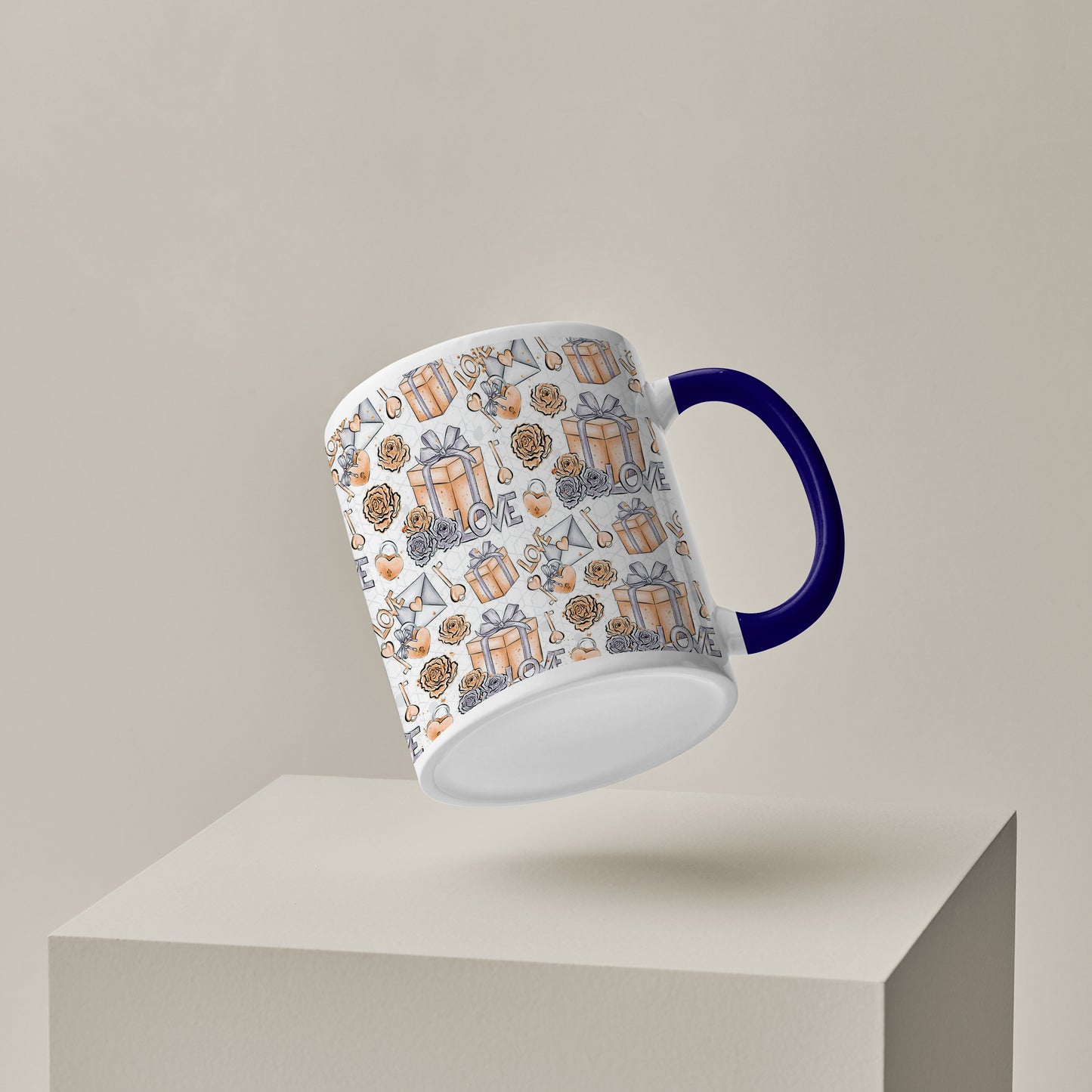Gift box pattern design Pattern Dark Blue Handle 330 ml Coffee Mug