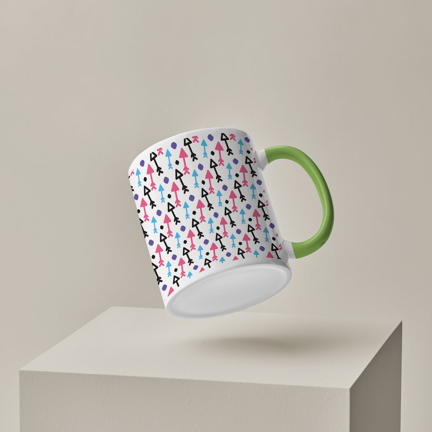 Black pink and sky color Arrow pattern design Pattern Lite Green Handle 330 ml Coffee Mug