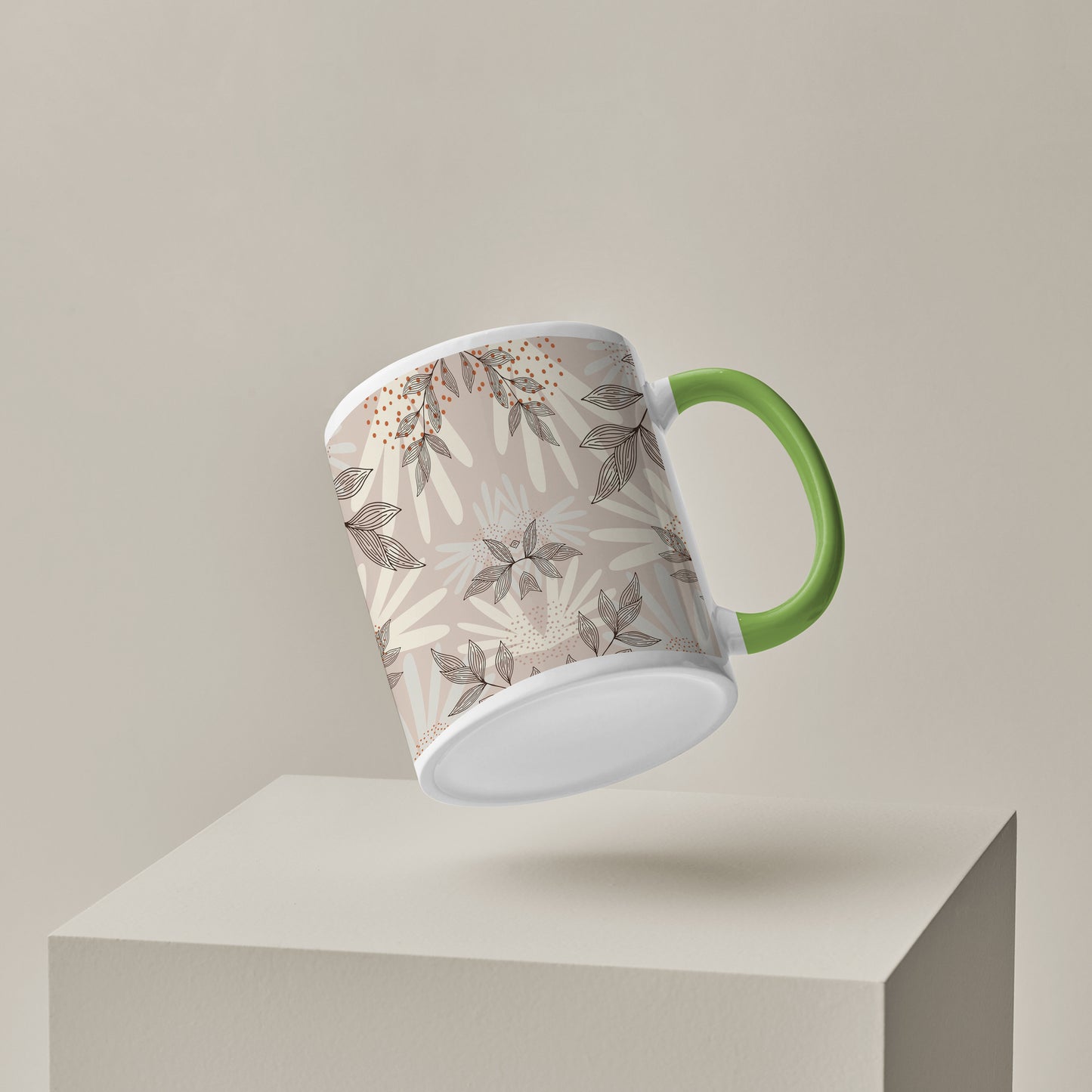 Abstract leaves and dots pattern designPattern Lite Green Handle 330 ml Coffee Mug