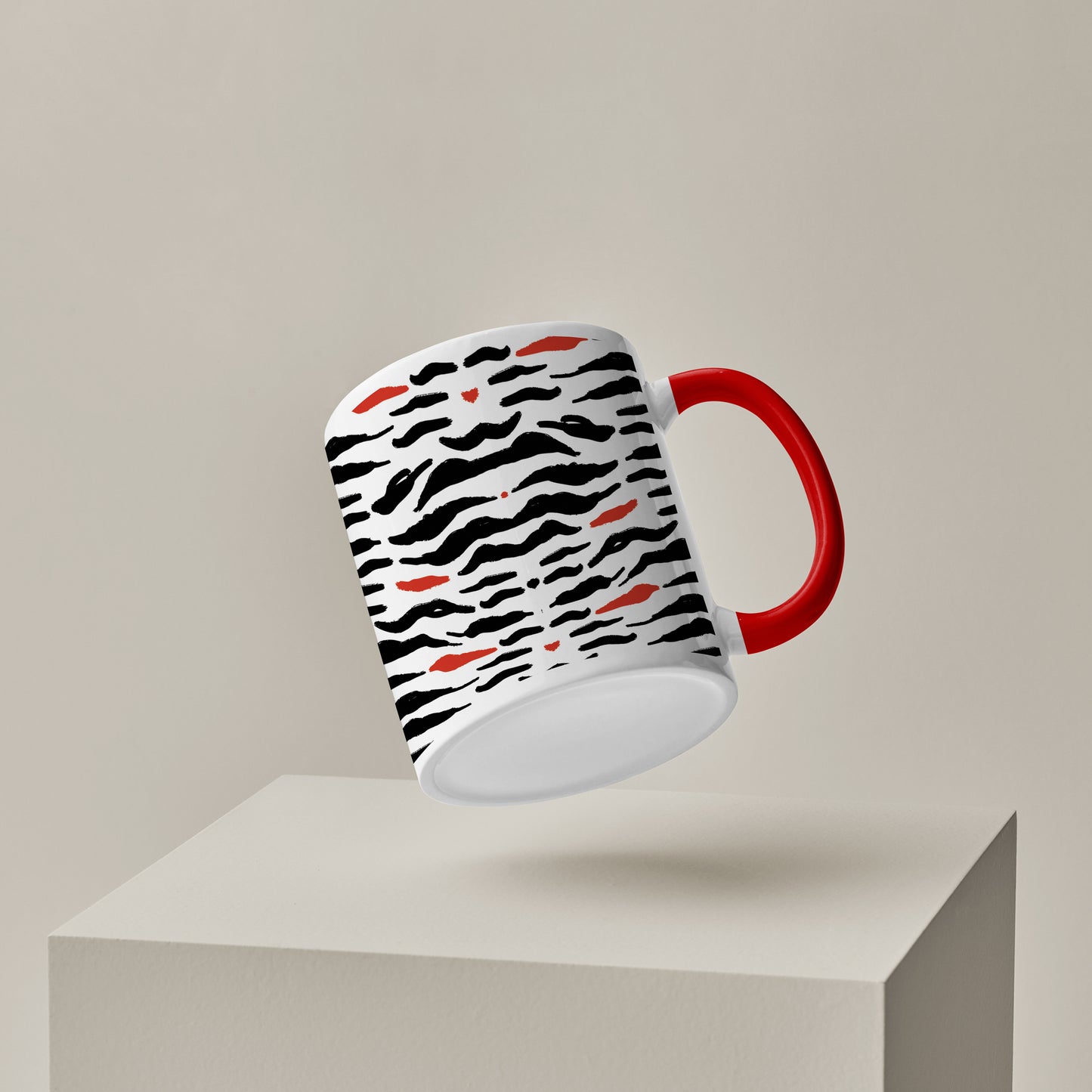 Tiger skin pattern design Red Handle 330 ml Coffee Mug