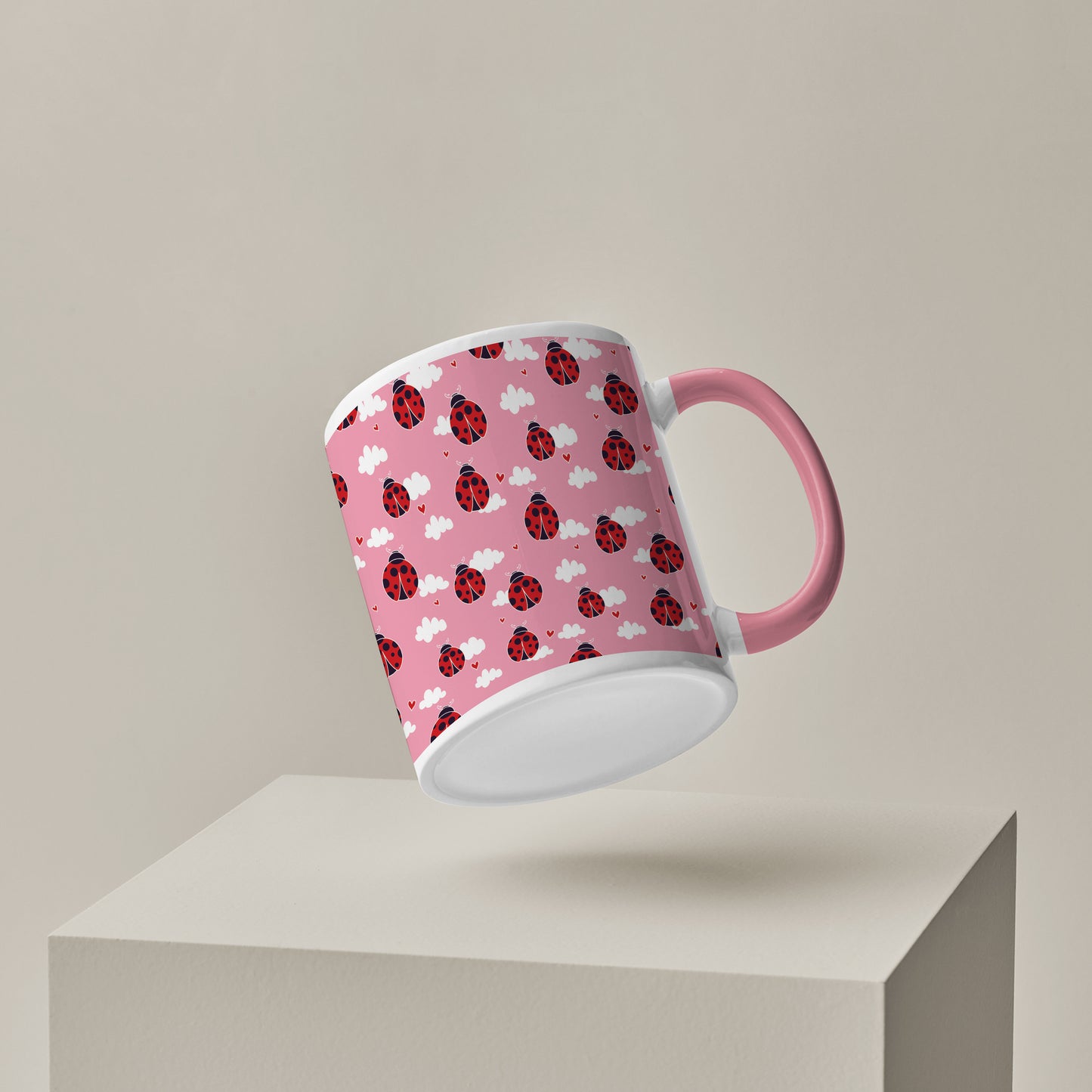 Ladybug pattern design Pattern Lite Pink Handle 330 ml Coffee Mug