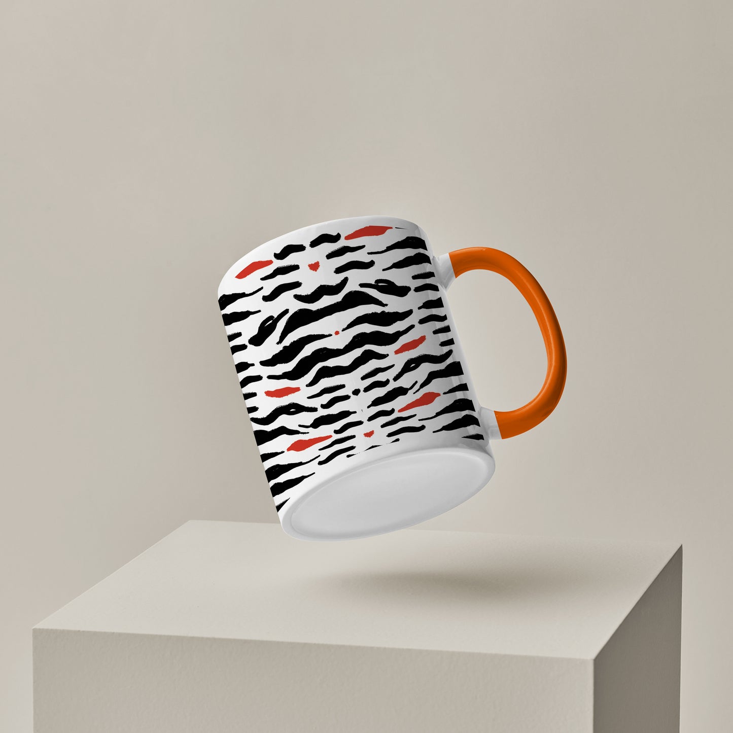 Tiger skin pattern design Orange Handle 330 ml Coffee Mug