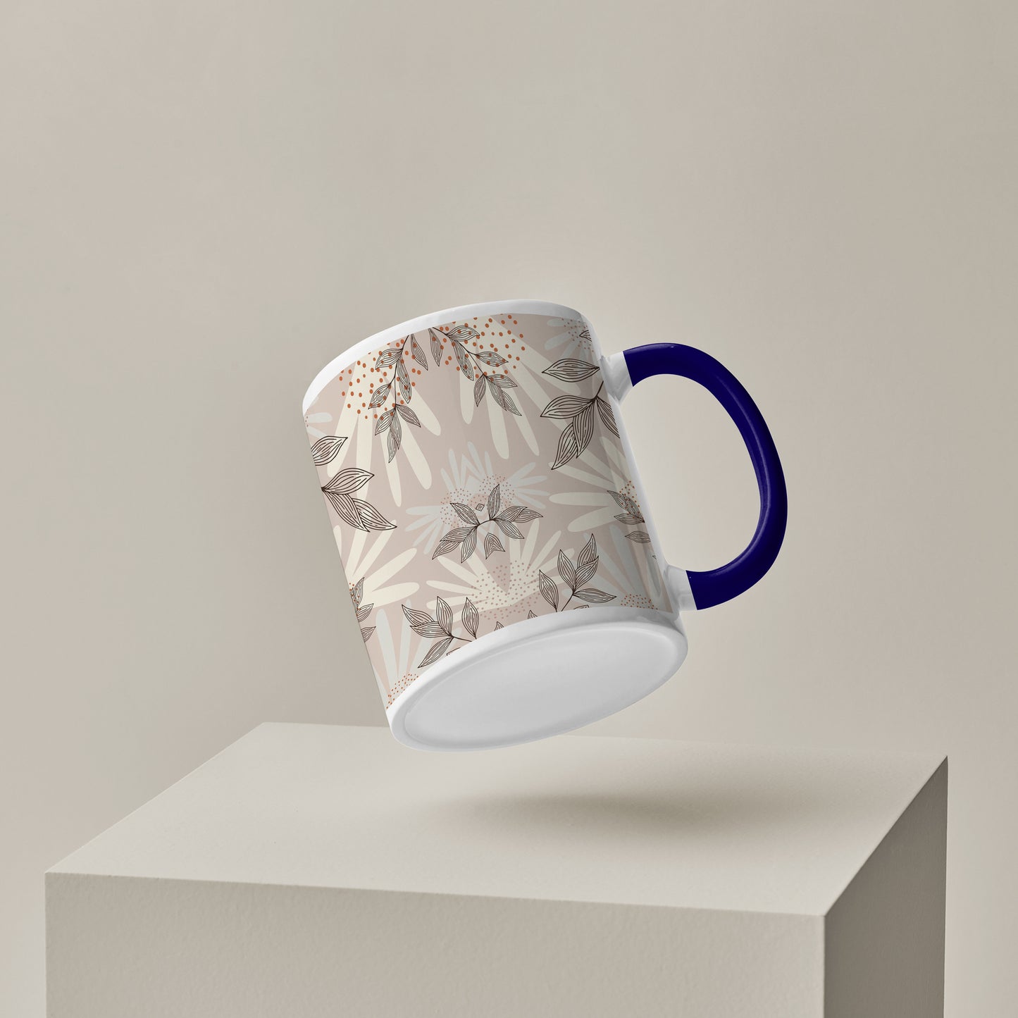 Abstract leaves and dots pattern design Pattern Dark Blue Handle 330 ml Coffee Mug