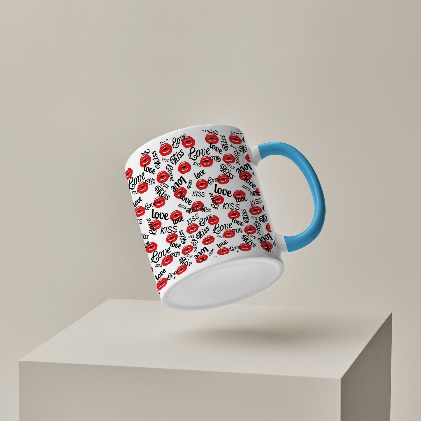 Red kissing lips vector Pattern design Pattern Sky Blue Handle 330 ml Coffee Mug