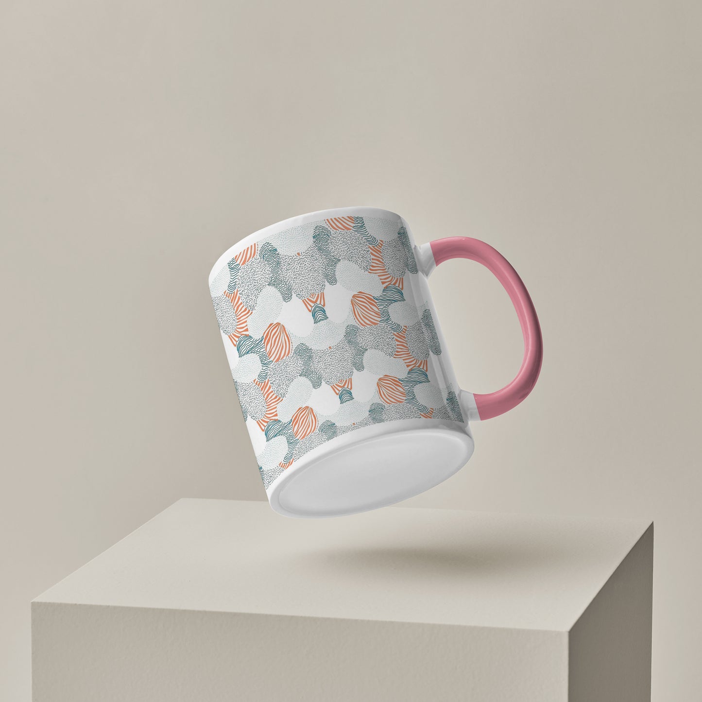 Colorful hand drawing design Pattern Lite Pink Handle 330 ml Coffee Mug