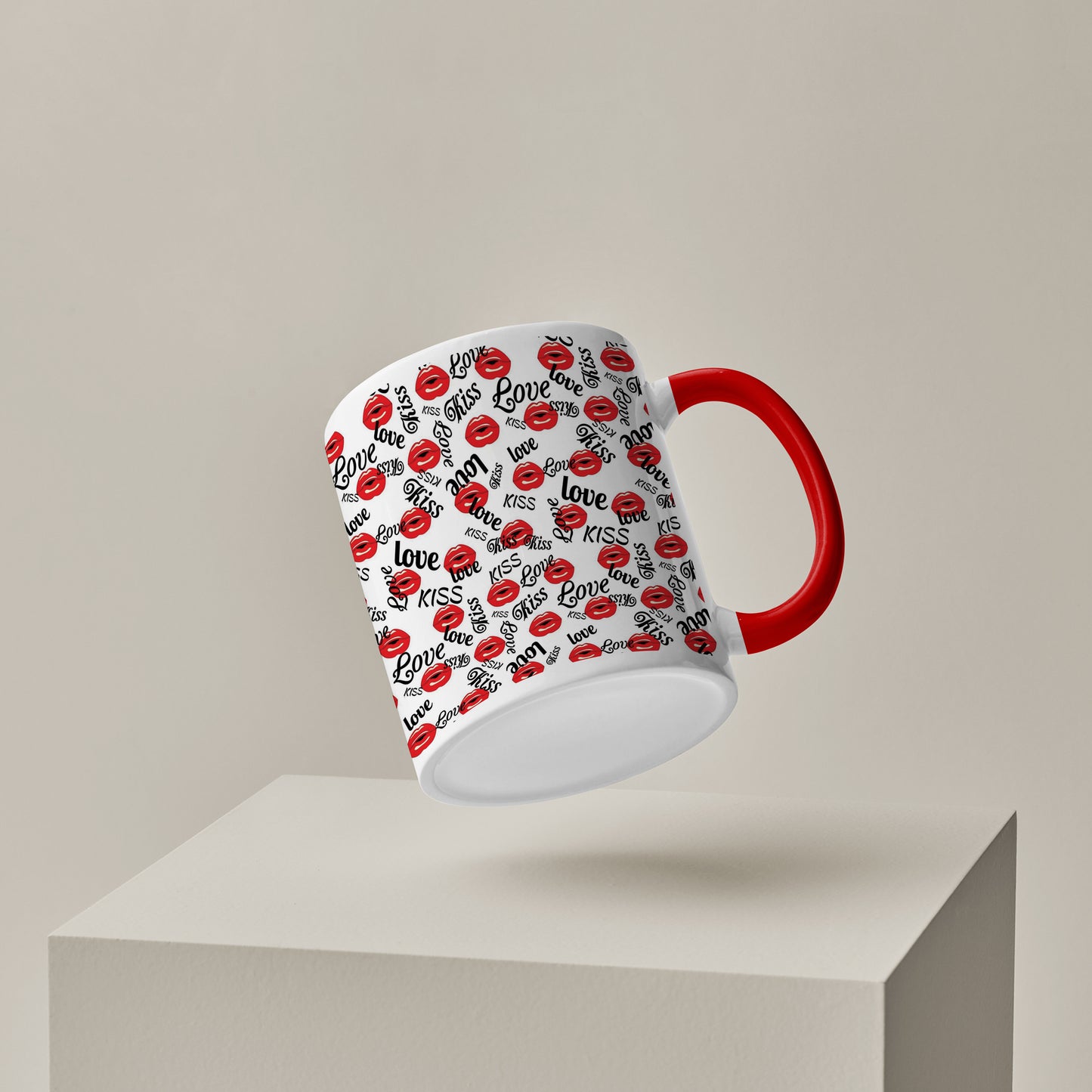 Red kissing lips vector Pattern design Red Handle 330 ml Coffee Mug