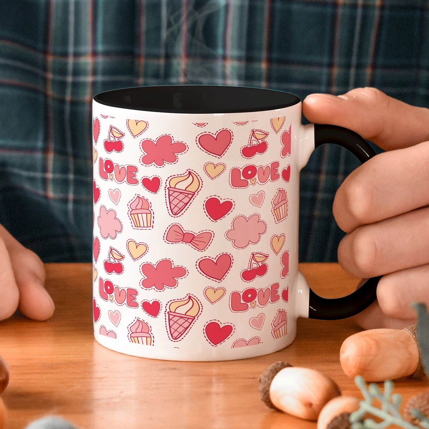 Retro pattern of decorative love elements design 330 ml Coffee Mug