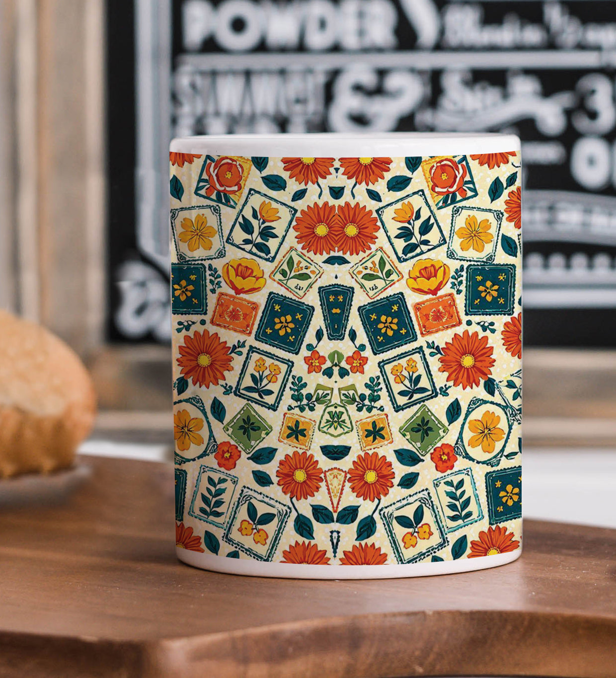 Flowers Stamps Design Combo Mugs and Coaster(Set of 2 Mugs and 2 coasters) 330 ml Coffee Mug