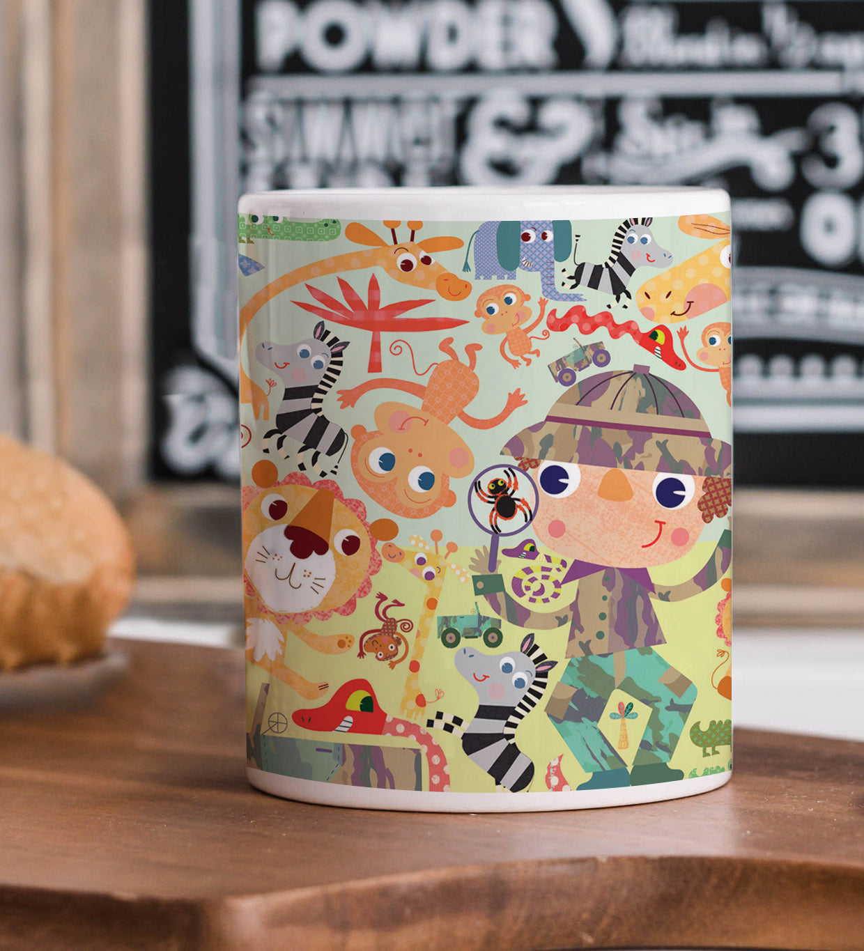 Colorful hand drawn animal zoo illustration Combo Mugs and Coaster(Set of 2 Mugs and 2 coasters) 330 ml Coffee Mug