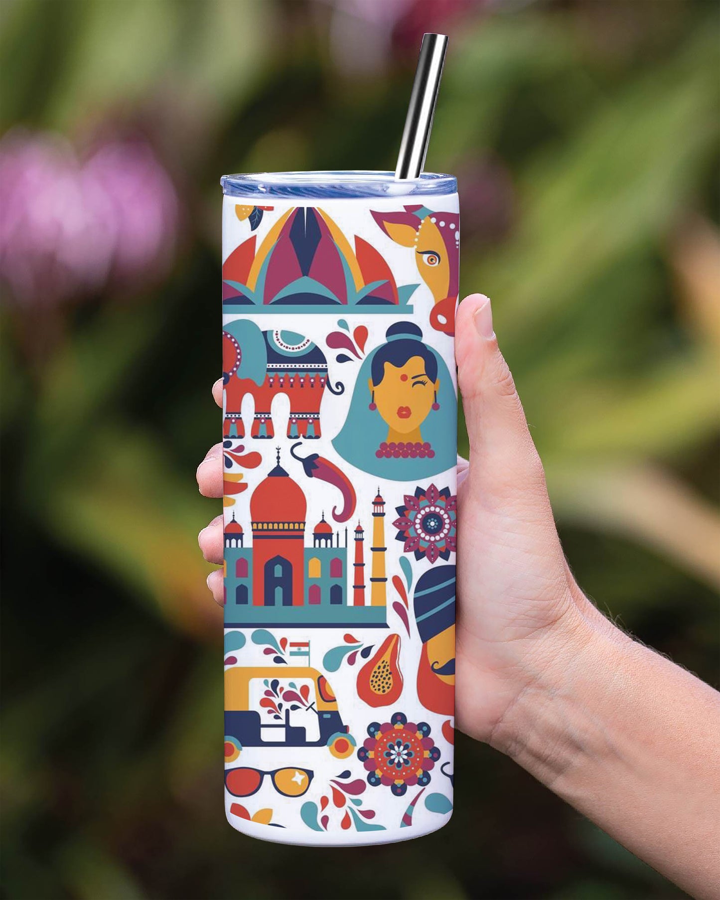 Indian architecture and Asian traditions set Pro Vecto 2 Printed 750ML with Lid Leak Proof Travel Tumbler with Straw