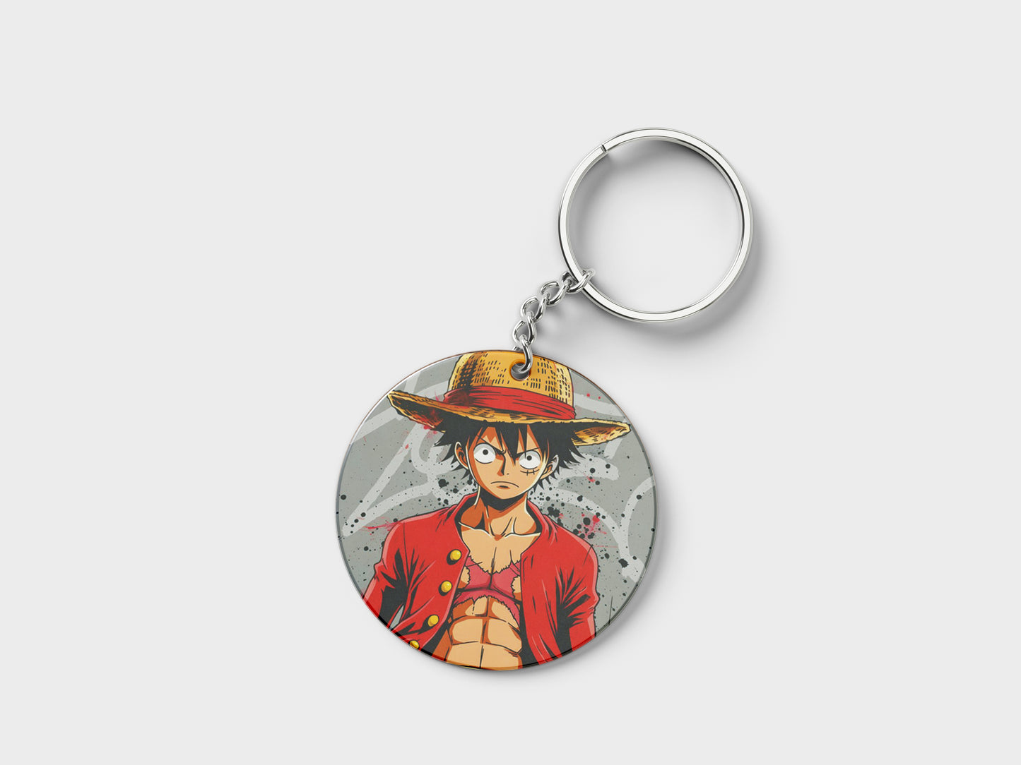 Tableau One Piece - Luffy Portrait - Decoration Morale Design Printed Circle Shape Wooden Keyring with Chain
