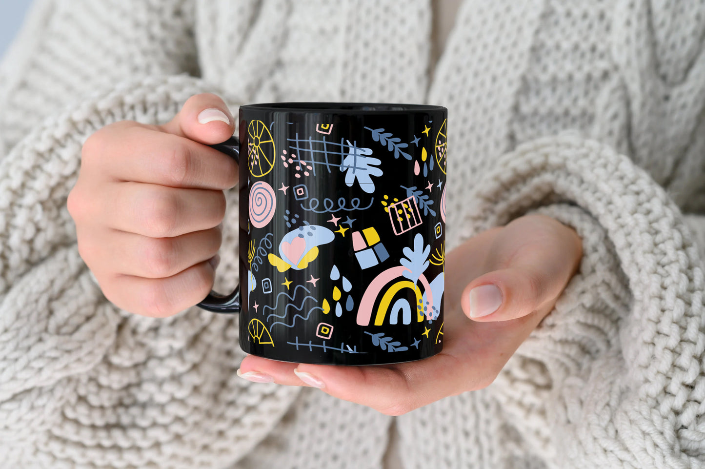 Hand drawn abstract element pattern Full Black 330 ml Coffee Mug