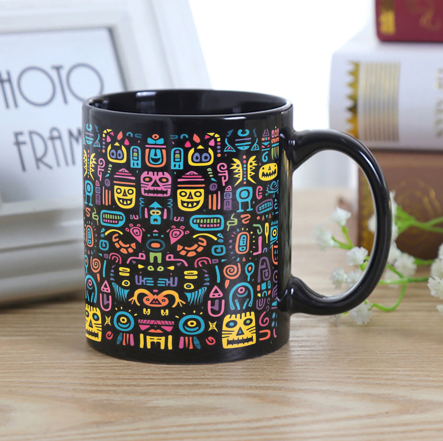 Colorful Objects Combo Mugs and Coaster(Set of 2 Mugs and 2 coasters) 330 ml Full Black Coffee Mug