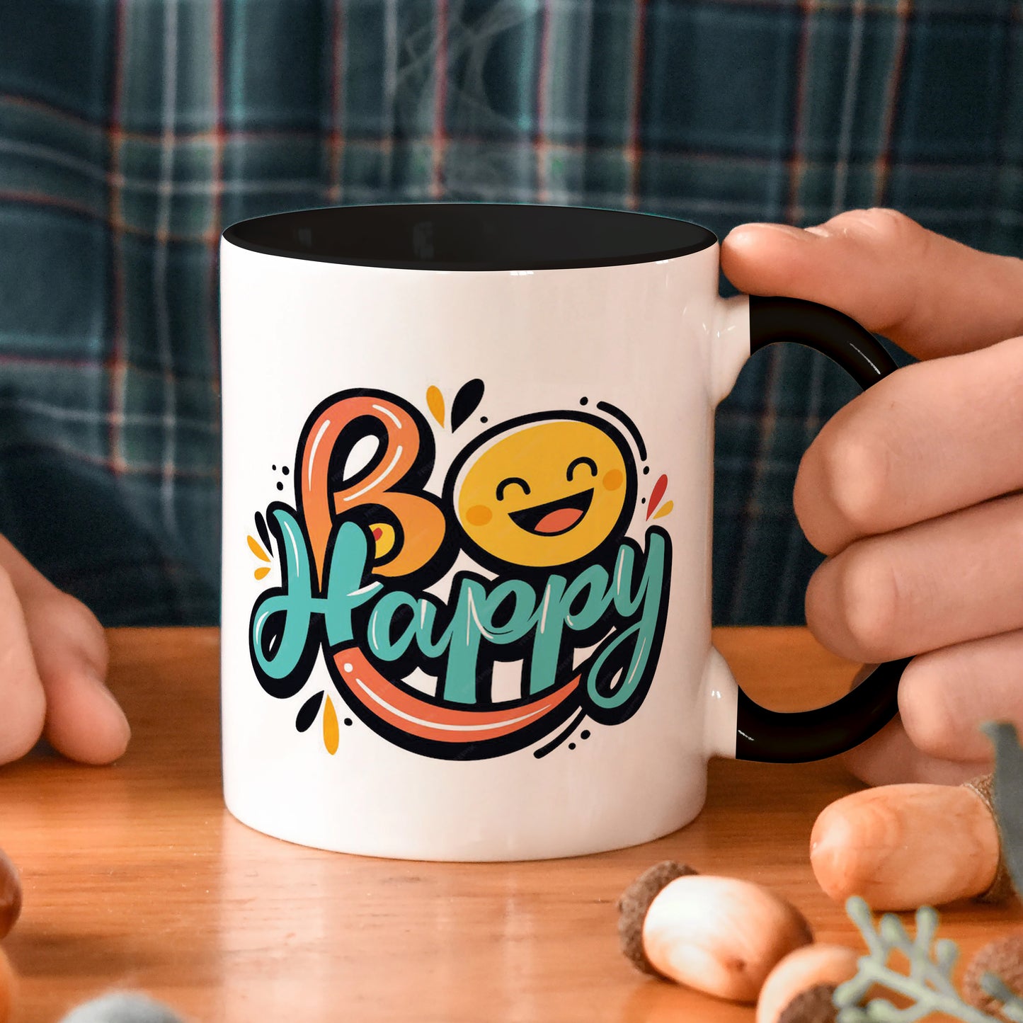Be happy Black Handle 330 ml Coffee Mug