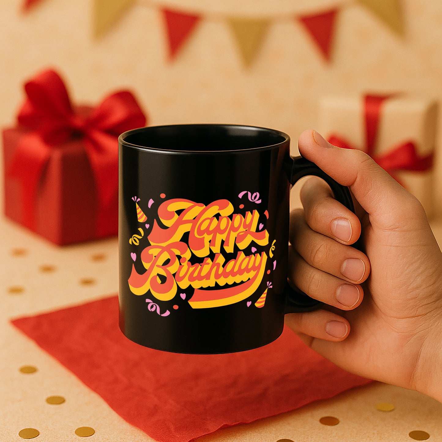 Happy Birthday 330 ml Black Coffee Mug (Pack of 1)