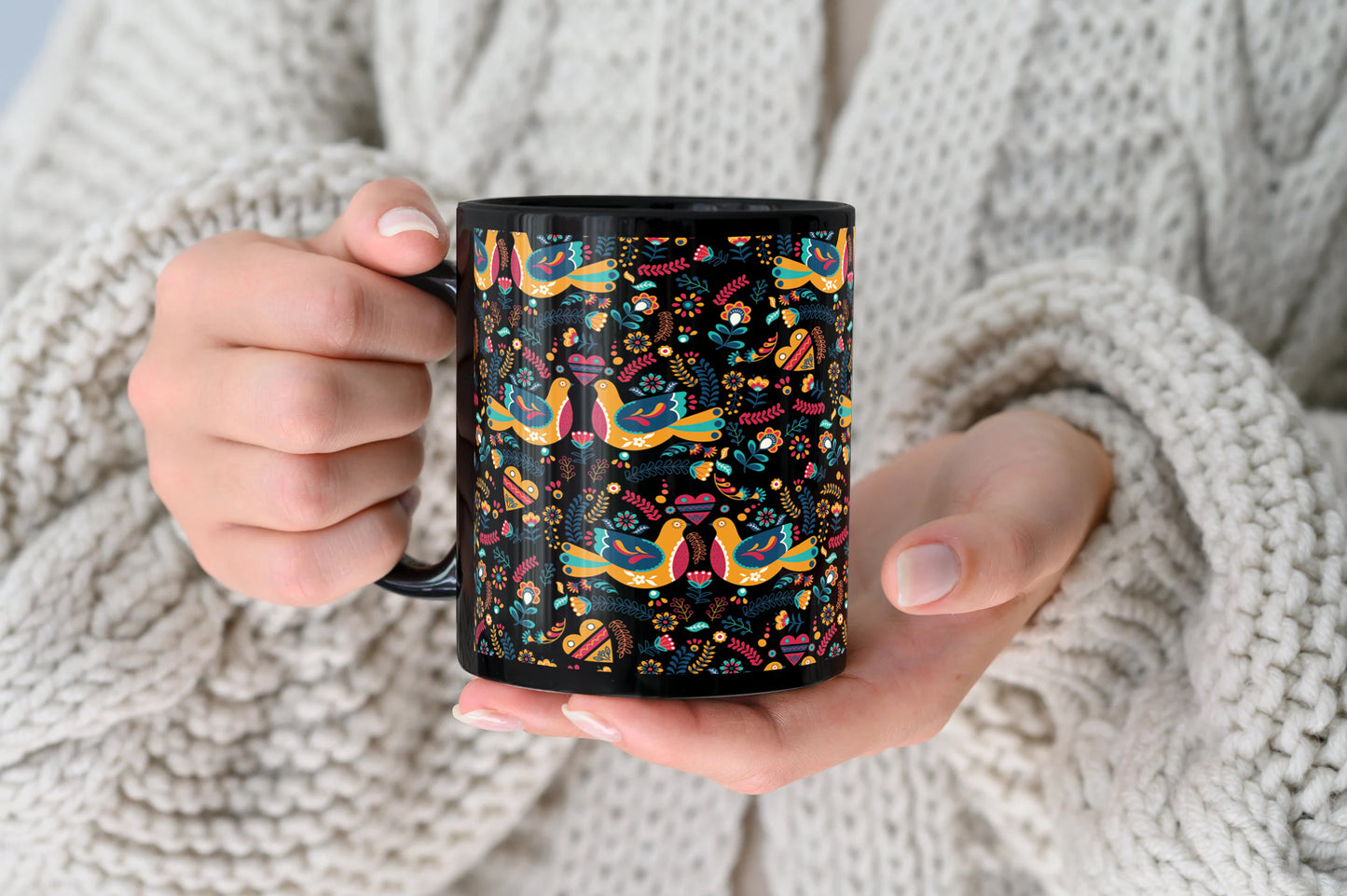 Flat design nordic pattern design Full Black 330 ml Coffee Mug