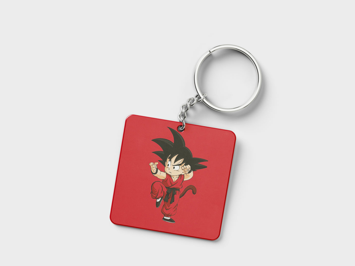 Child Goku design Printed Square Shape Wooden Keyring with Chain