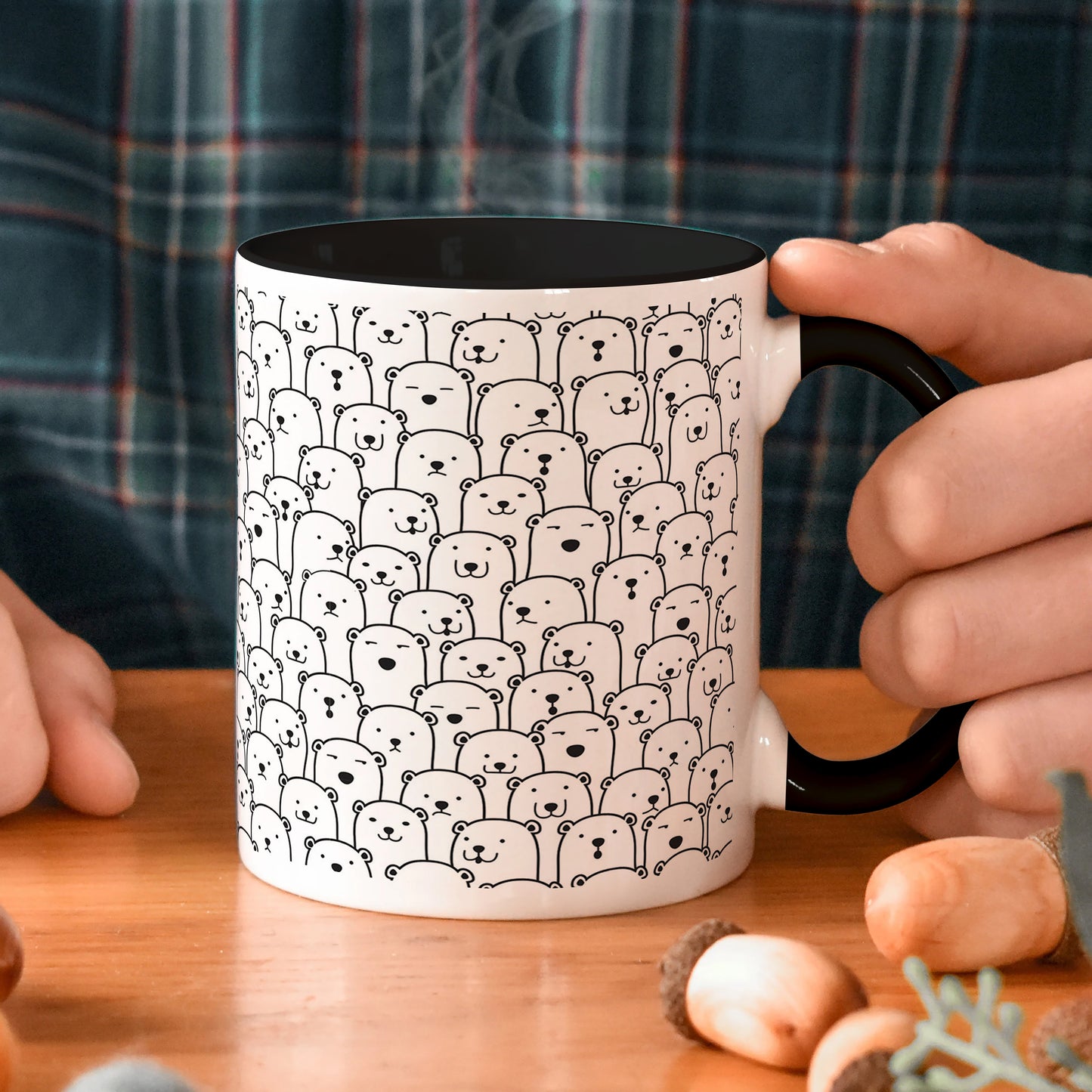 Black in white bear Doodle hand drawn pattern 330 ml Coffee Mug