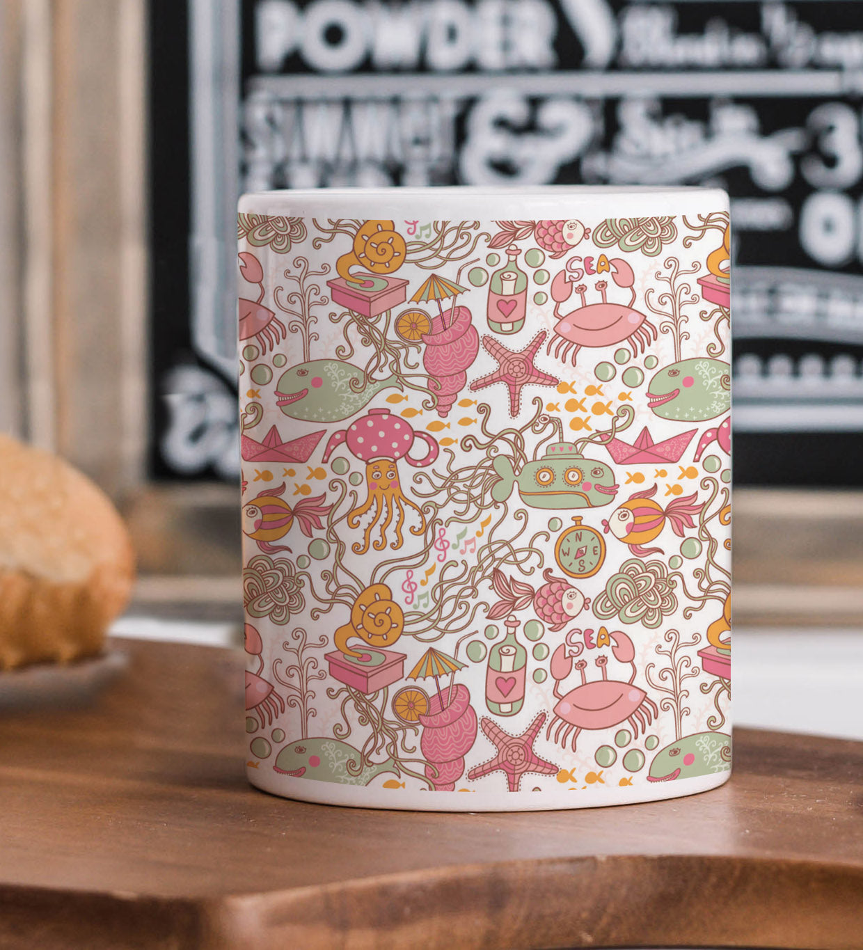 Sea Cartoon set seamless pattern Combo Mugs and Coaster(Set of 2 Mugs and 2 coasters) 330 ml Coffee Mug