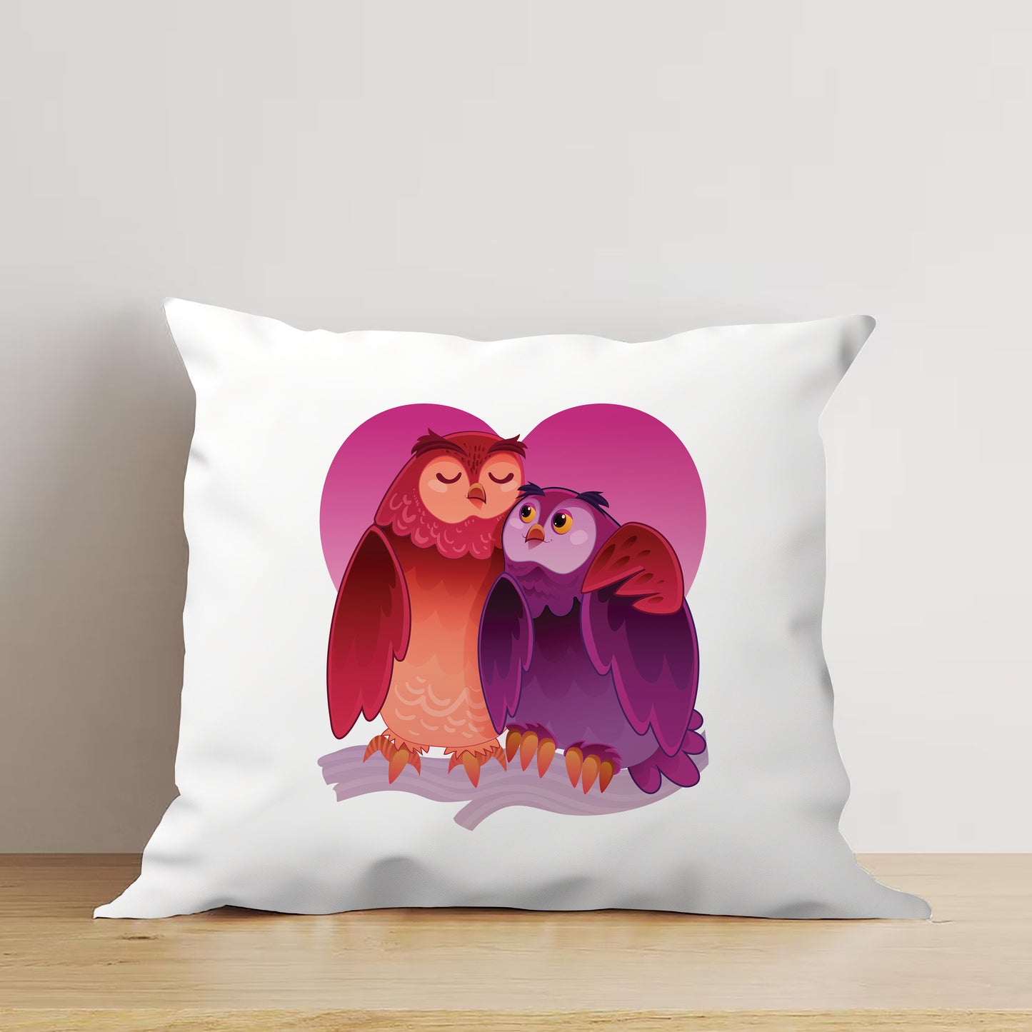 Valentines Day Owl Couple Vector Art Design Cushion (12x12 inches) Pack of 1