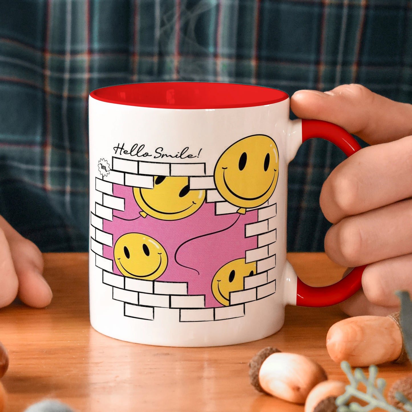 Smile design Red Handle 330 ml Coffee Mug