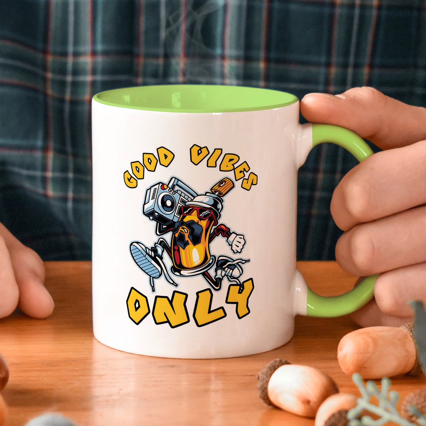 Good vibes only design Light Green Handle 330 ml Coffee Mug