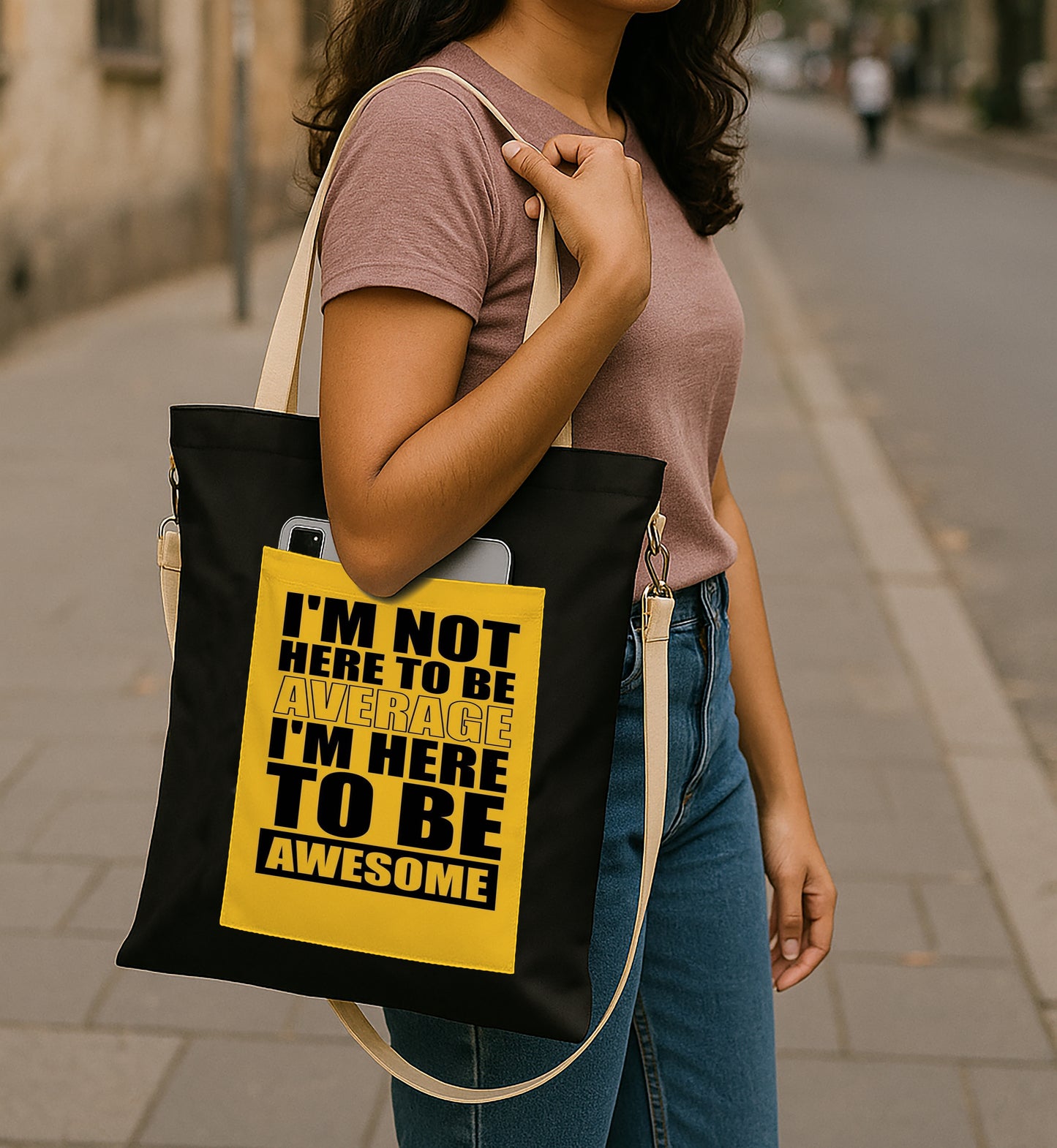 I am not here Printed Women's Girls Cross Body Sling Bag with Extra Front Pocket, College Bag for Girls, Tote Bag for Shopping,Travel