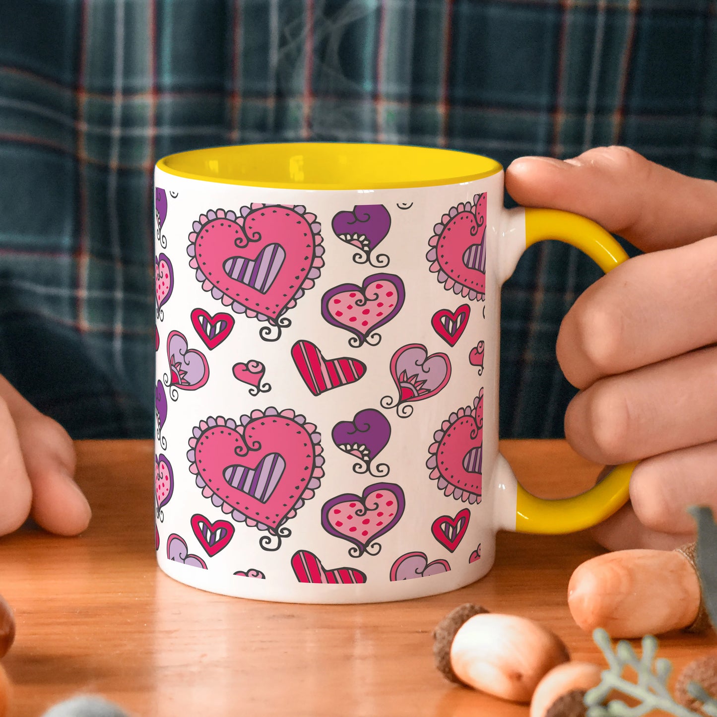 Hand drawn valentines day pattern design Yellow Handle 330 ml Coffee Mug