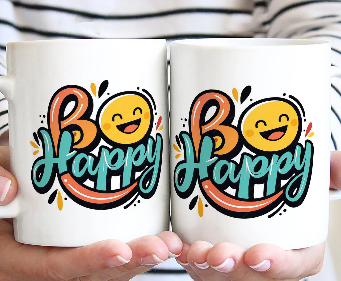 Be happy White Handle 330 ml Coffee Mug