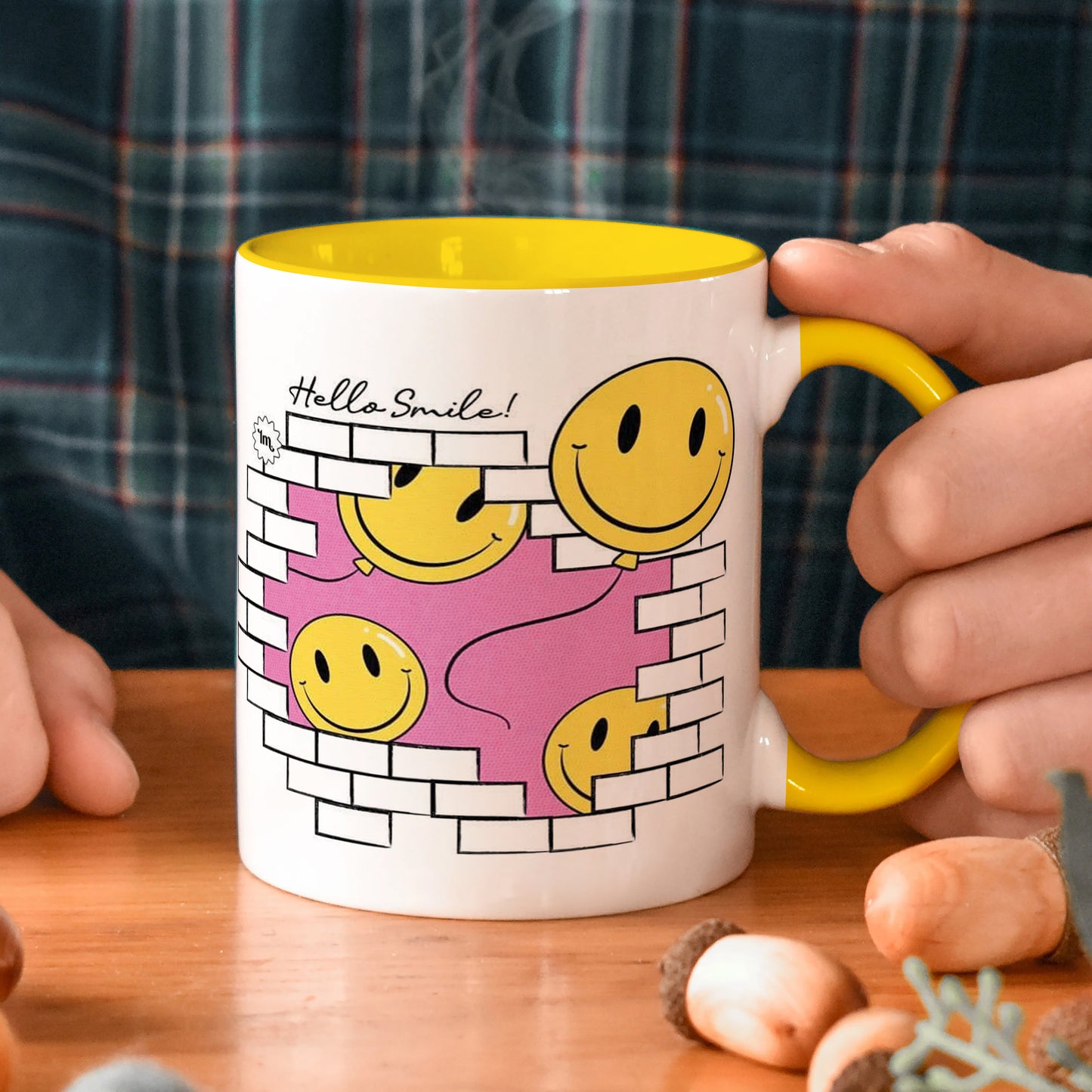 Smile design Yellow Handle 330 ml Coffee Mug