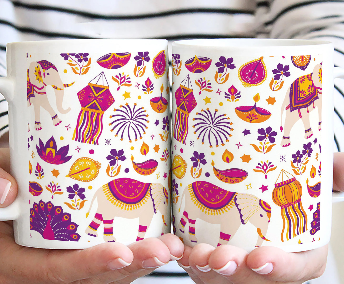 Happy diwali vector elements seamless pattern design White 330 ml Coffee Mug